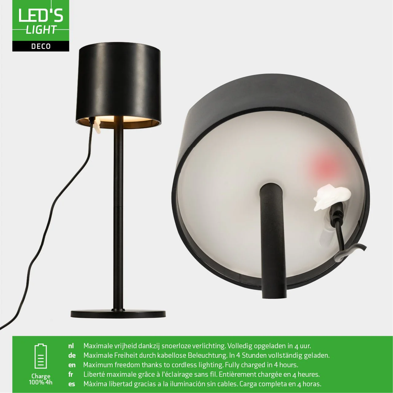 LED's Light Tafellamp op accu - oplaadbaar en draadloos - voor binnen en buiten - 3 kleuren - Zwart - Image 5