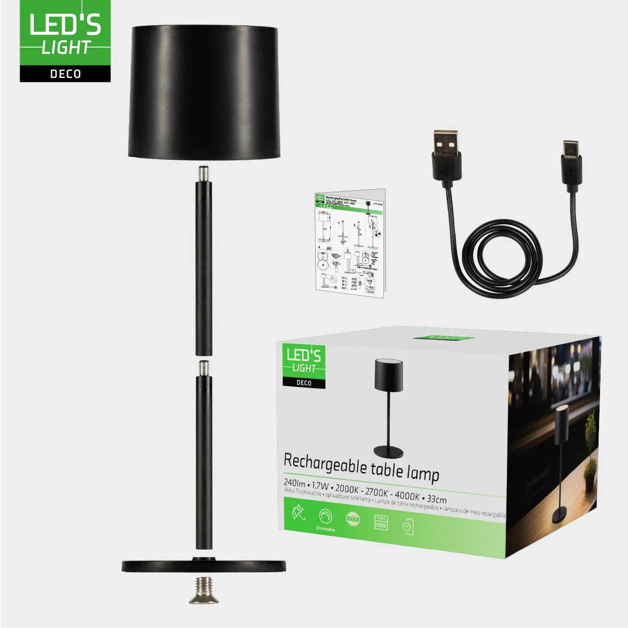 LED's Light Tafellamp op accu - oplaadbaar en draadloos - voor binnen en buiten - 3 kleuren - Zwart - Image 8