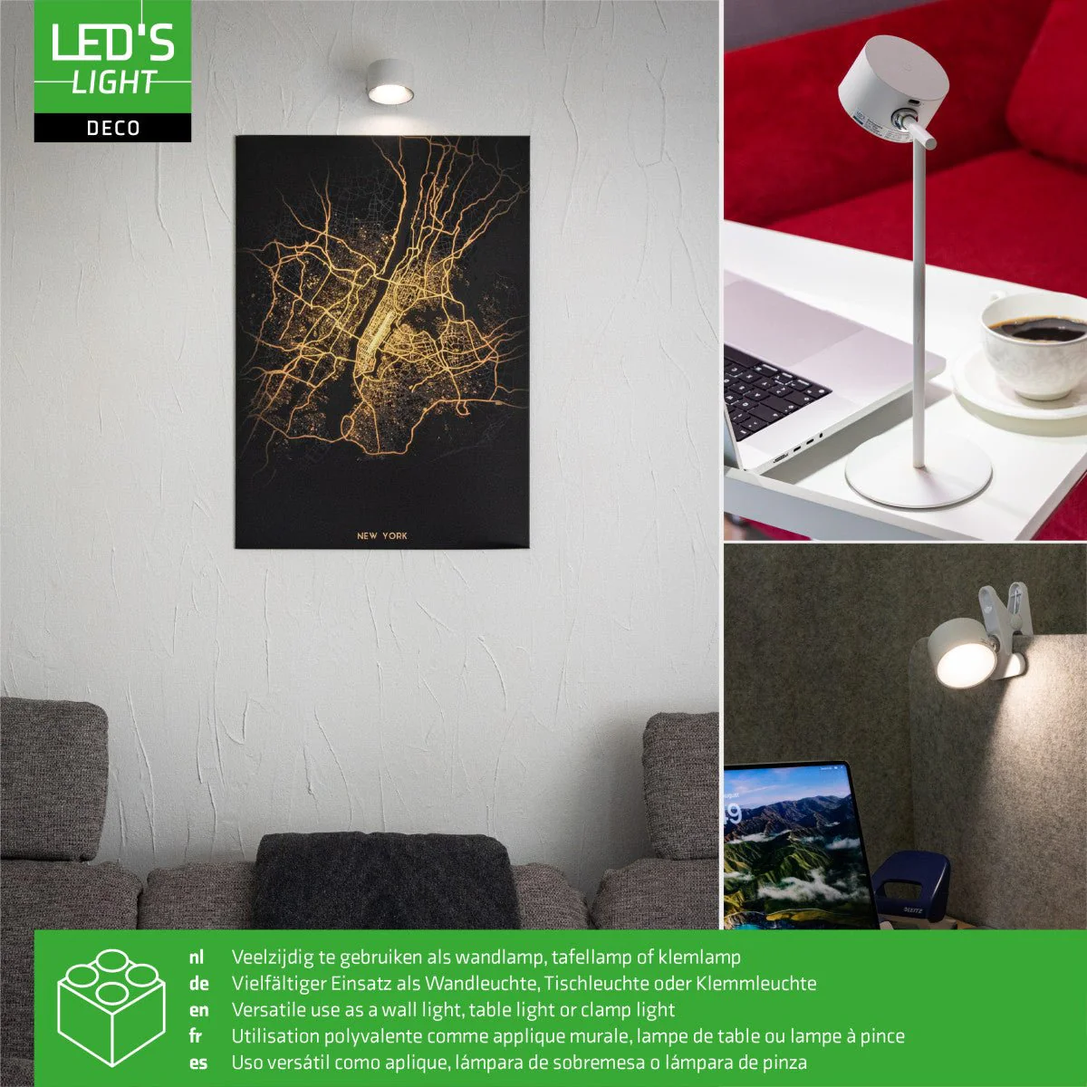 LED's Light 3-in-1 draadloze oplaadbare lamp met magnetische muurbeugel, voet en klem - Wit - Image 10
