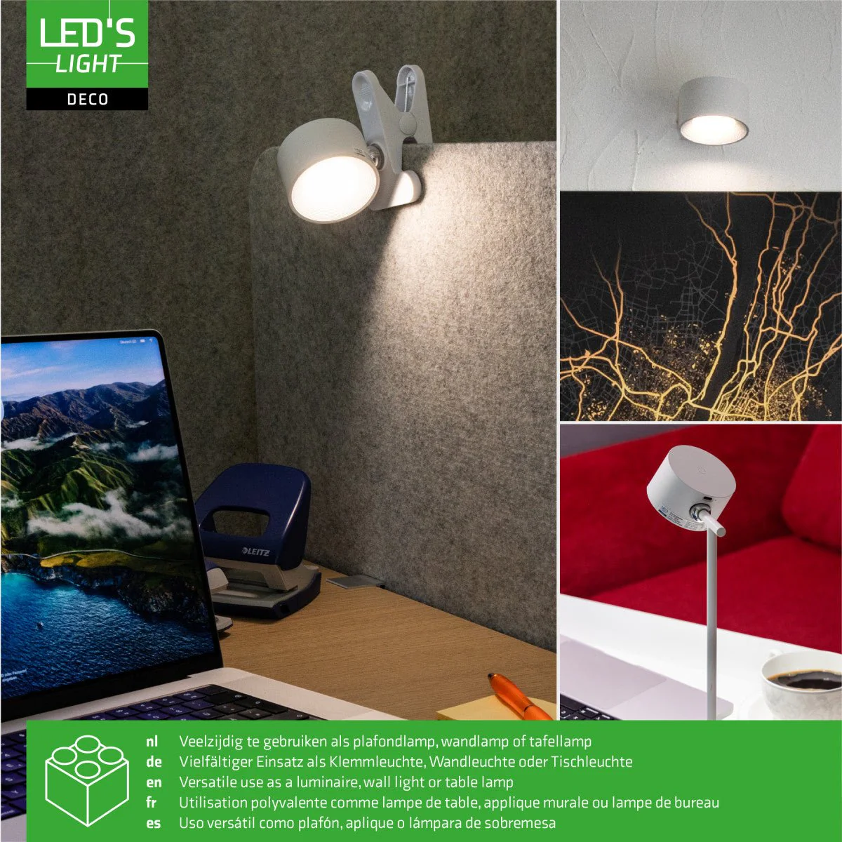 LED's Light 3-in-1 draadloze oplaadbare lamp met magnetische muurbeugel, voet en klem - Wit - Image 11