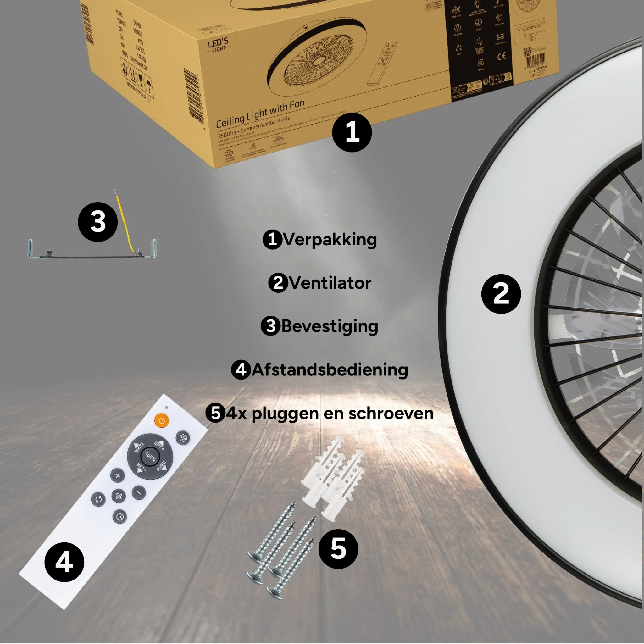 LED’s Light plafondventilator met verlichting 48 cm – Ventilatiesnelheid en bediening met afstandsbediening - Zwart - Image 5