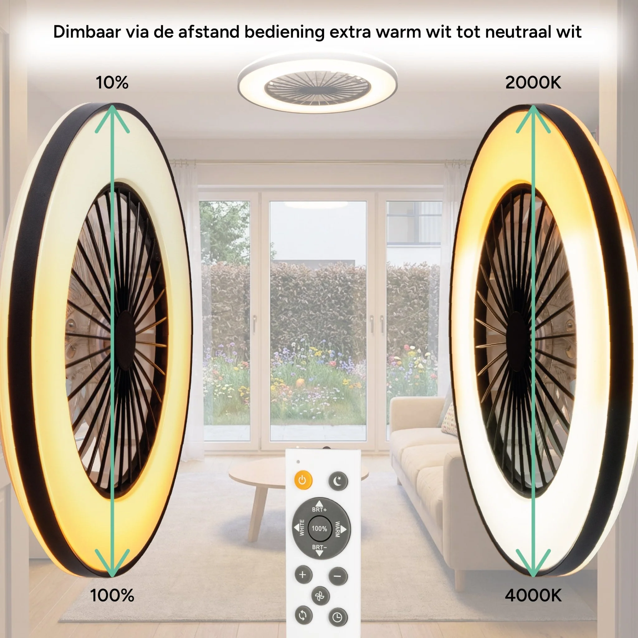 LED’s Light plafondventilator met verlichting 48 cm – Ventilatiesnelheid en bediening met afstandsbediening - Zwart - Image 8