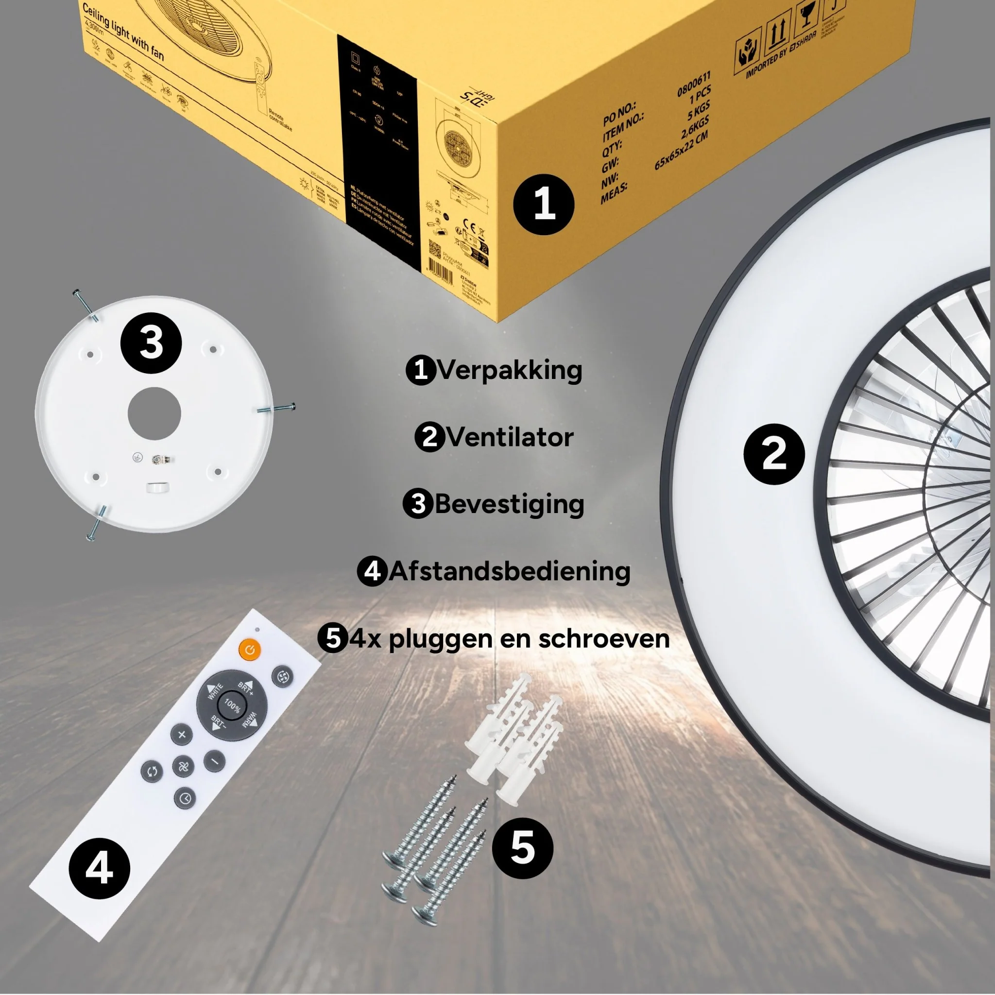 Proventa Premium Plafondventilator met lamp 60 cm - Zomer- en winterstand met afstandsbediening - Zwart - Image 4
