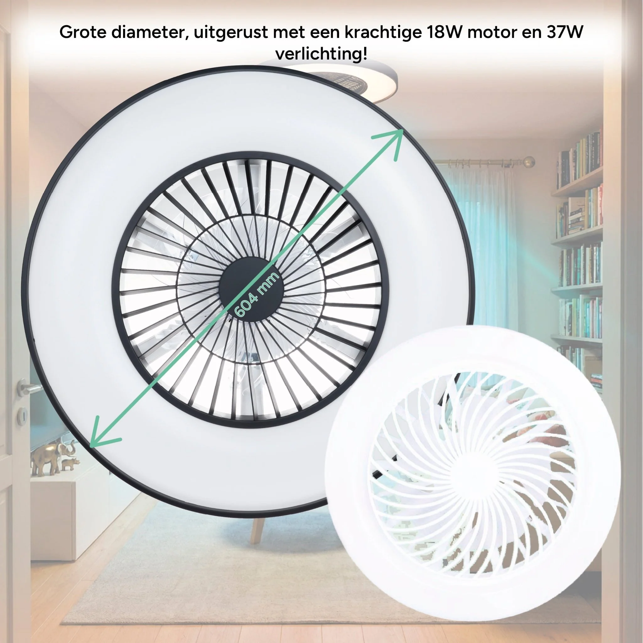 Proventa Premium Plafondventilator met lamp 60 cm - Zomer- en winterstand met afstandsbediening - Zwart - Image 5