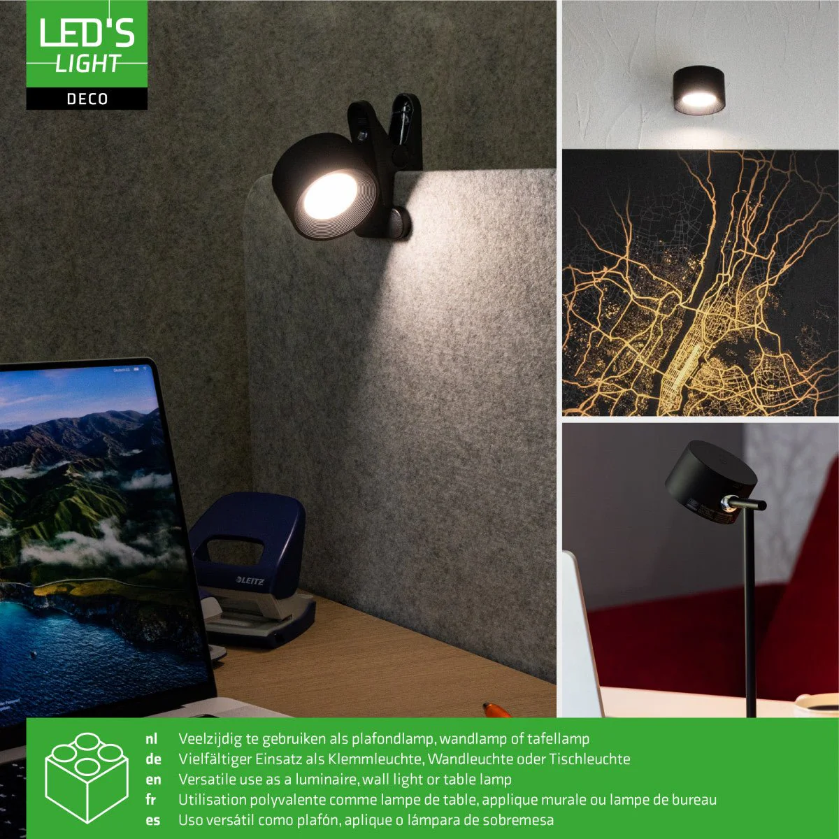 LED's Light 3-in-1 Draadloos Oplaadbaar Spotje - Tafellamp, Klemlamp & Wandlamp - Zwart - Image 11