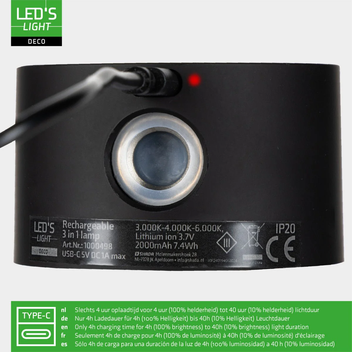 LED's Light 3-in-1 Draadloos Oplaadbaar Spotje - Tafellamp, Klemlamp & Wandlamp - Zwart - Image 8