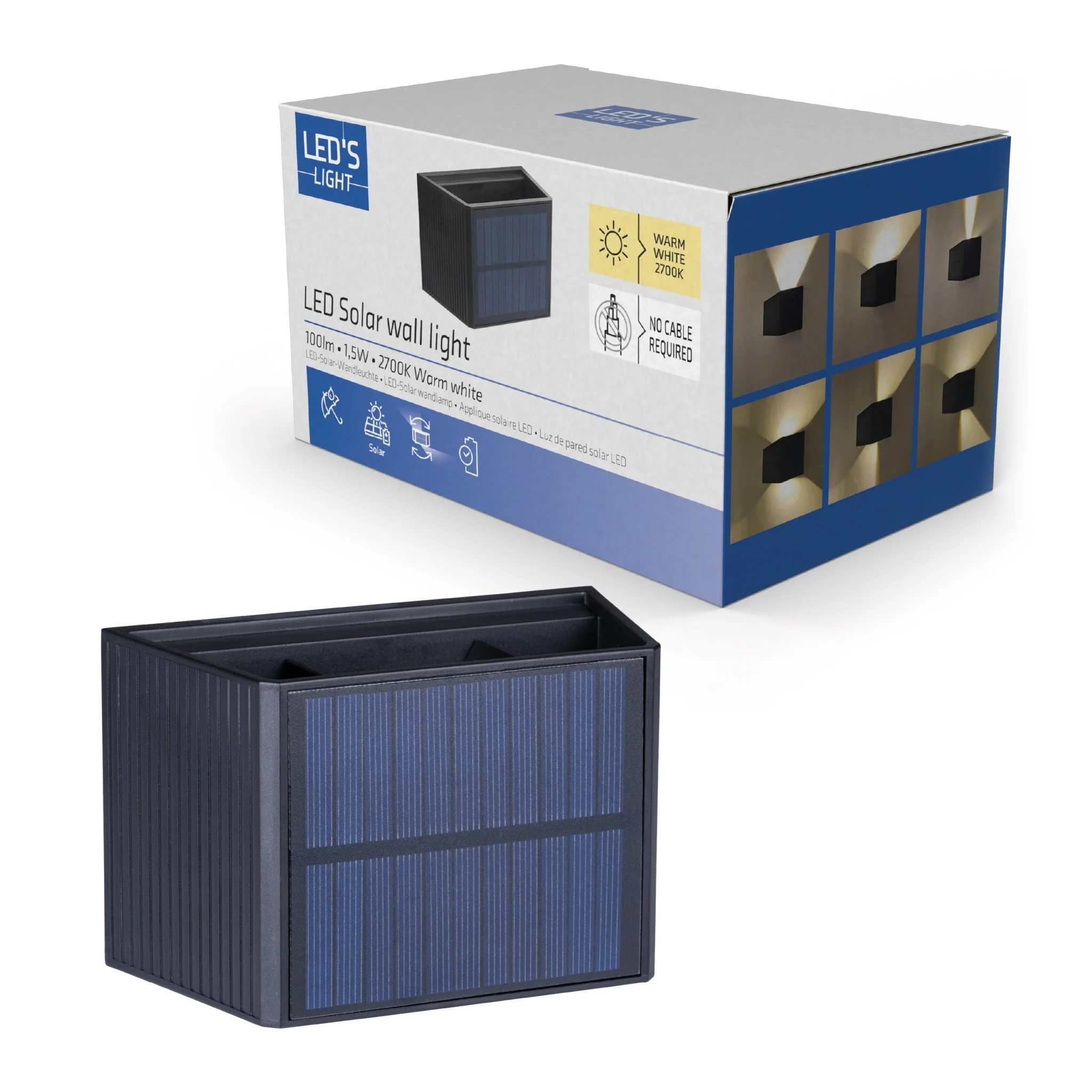 LED's Light draadloze Solar Buitenlamp met sensor - Schijnt beneden en boven - Wandlamp zonne-energie - Zwart - Image 3