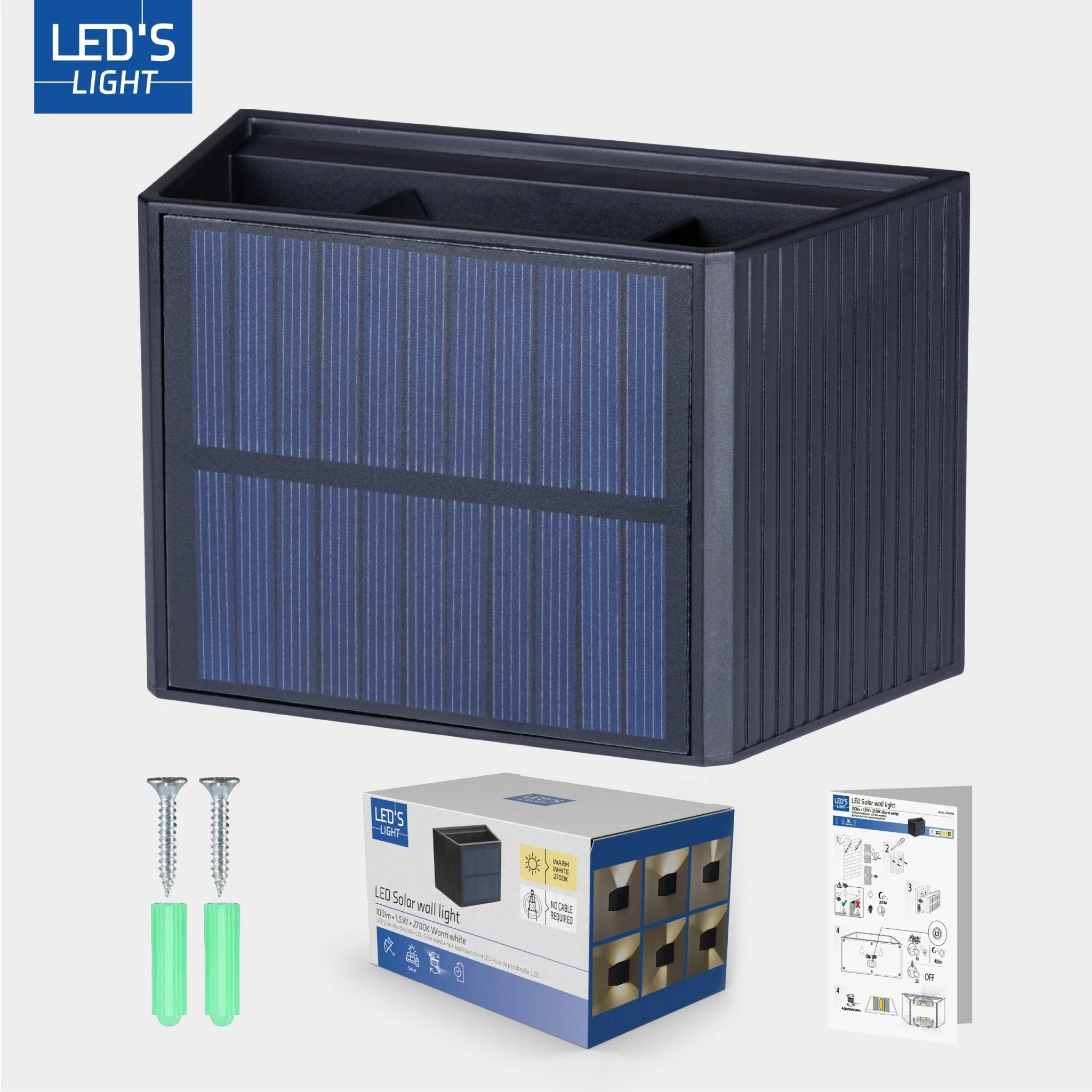 LED's Light draadloze Solar Buitenlamp met sensor - Schijnt beneden en boven - Wandlamp zonne-energie - Zwart - Image 8