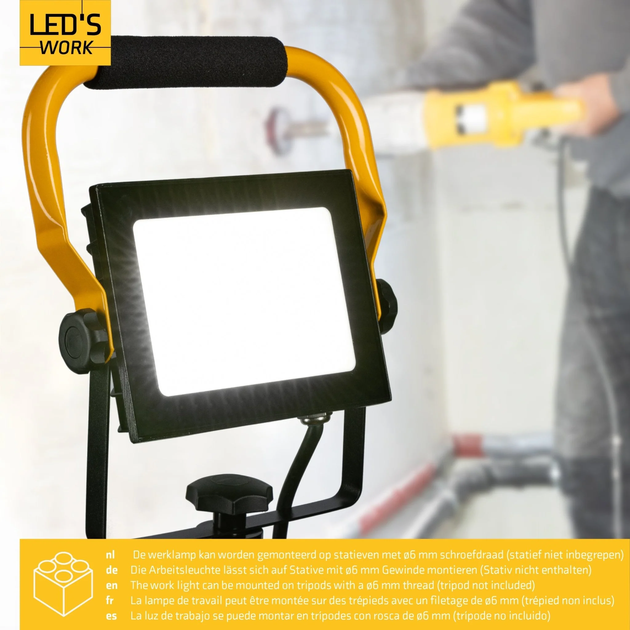 LED's Work 50W Bouwlamp Werklamp Bedraad 4900lm - Verstelbare beugel - Waterdicht (IP65) - Zwart geel - Image 5
