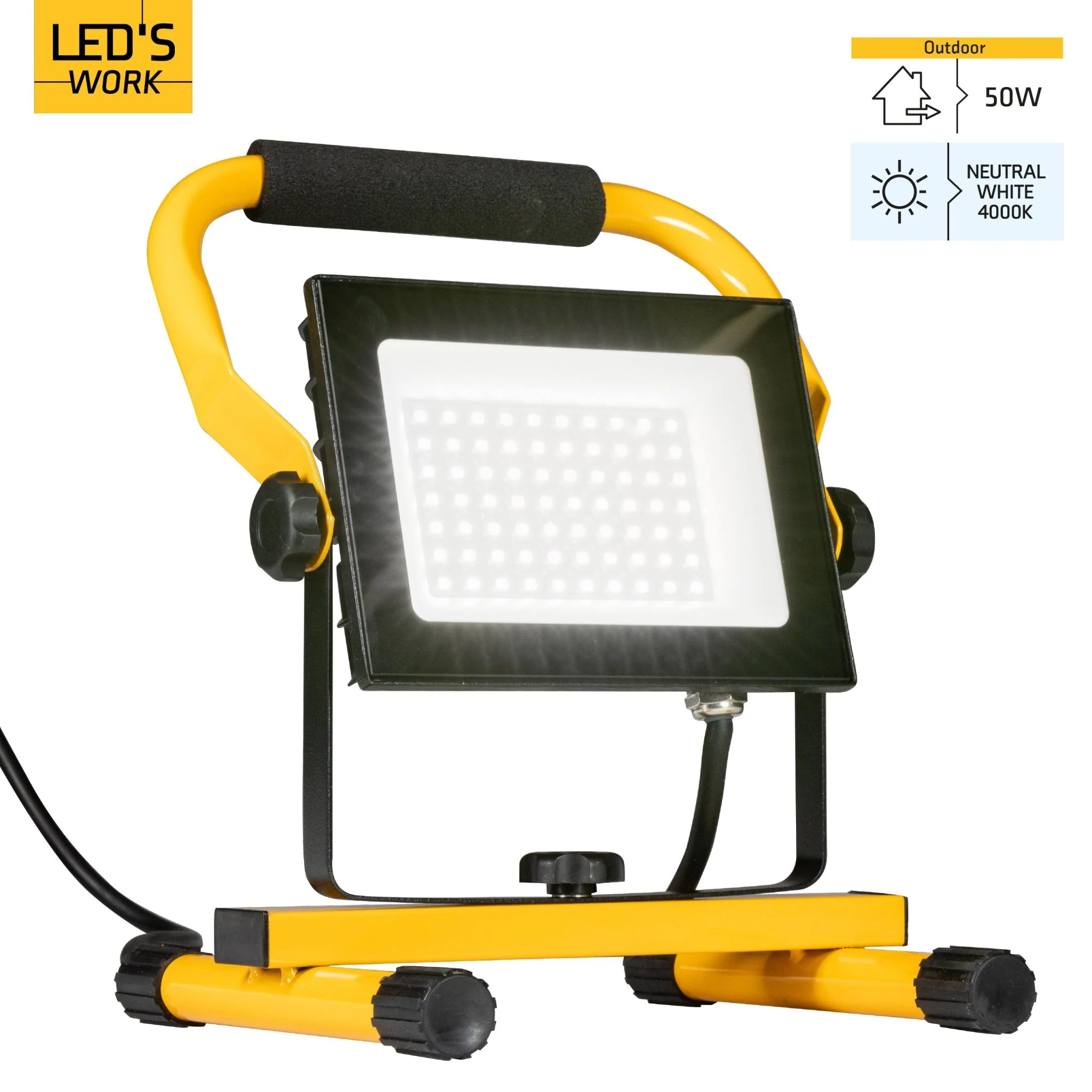 LED's Work 50W Bouwlamp Werklamp Bedraad 4900lm - Verstelbare beugel - Waterdicht (IP65) - Zwart geel - Image 9