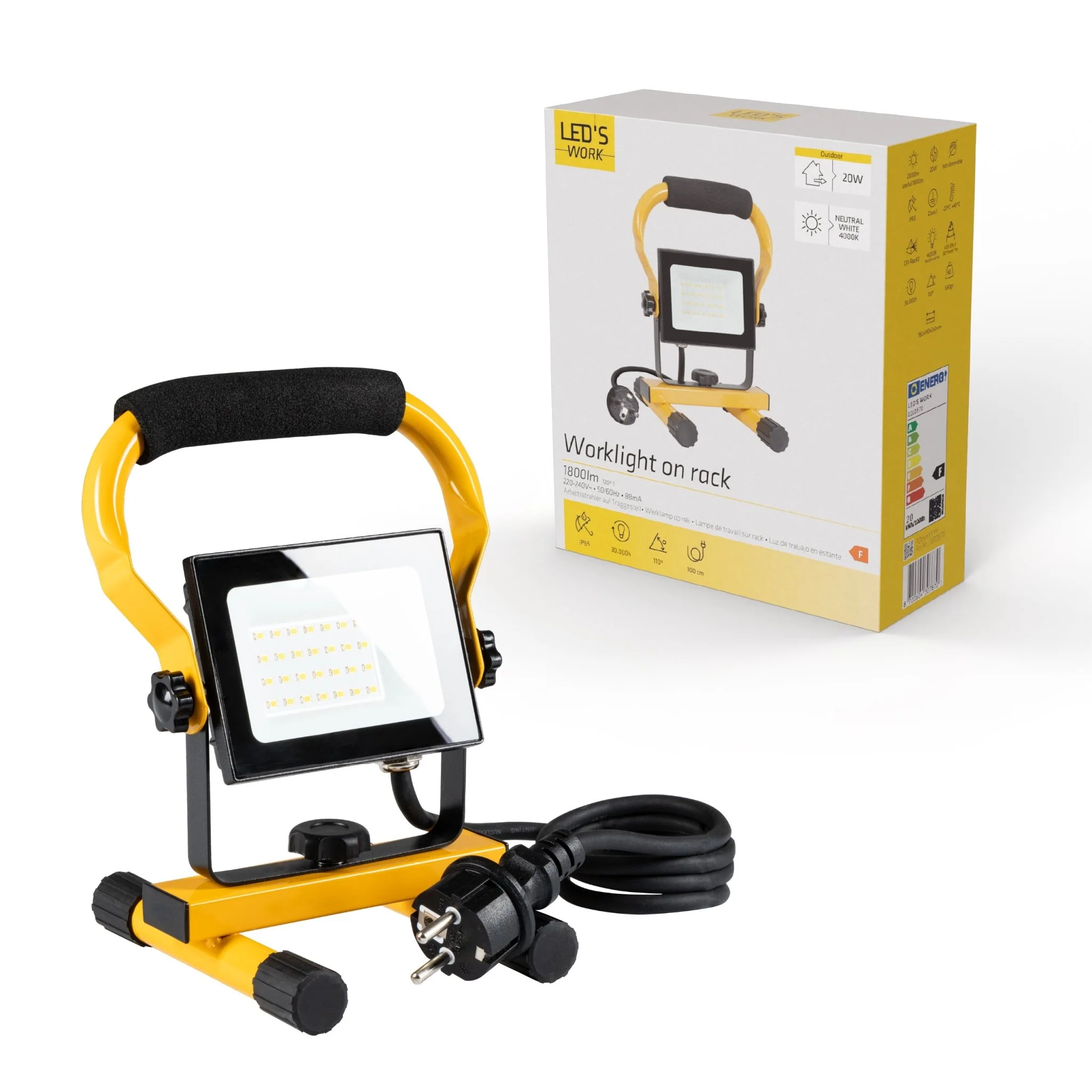 LED's Work Bouwlamp Werklamp 2000 - Verstelbare beugel - Waterdicht (IP65) - Zwart geel - Bedraad - Image 3