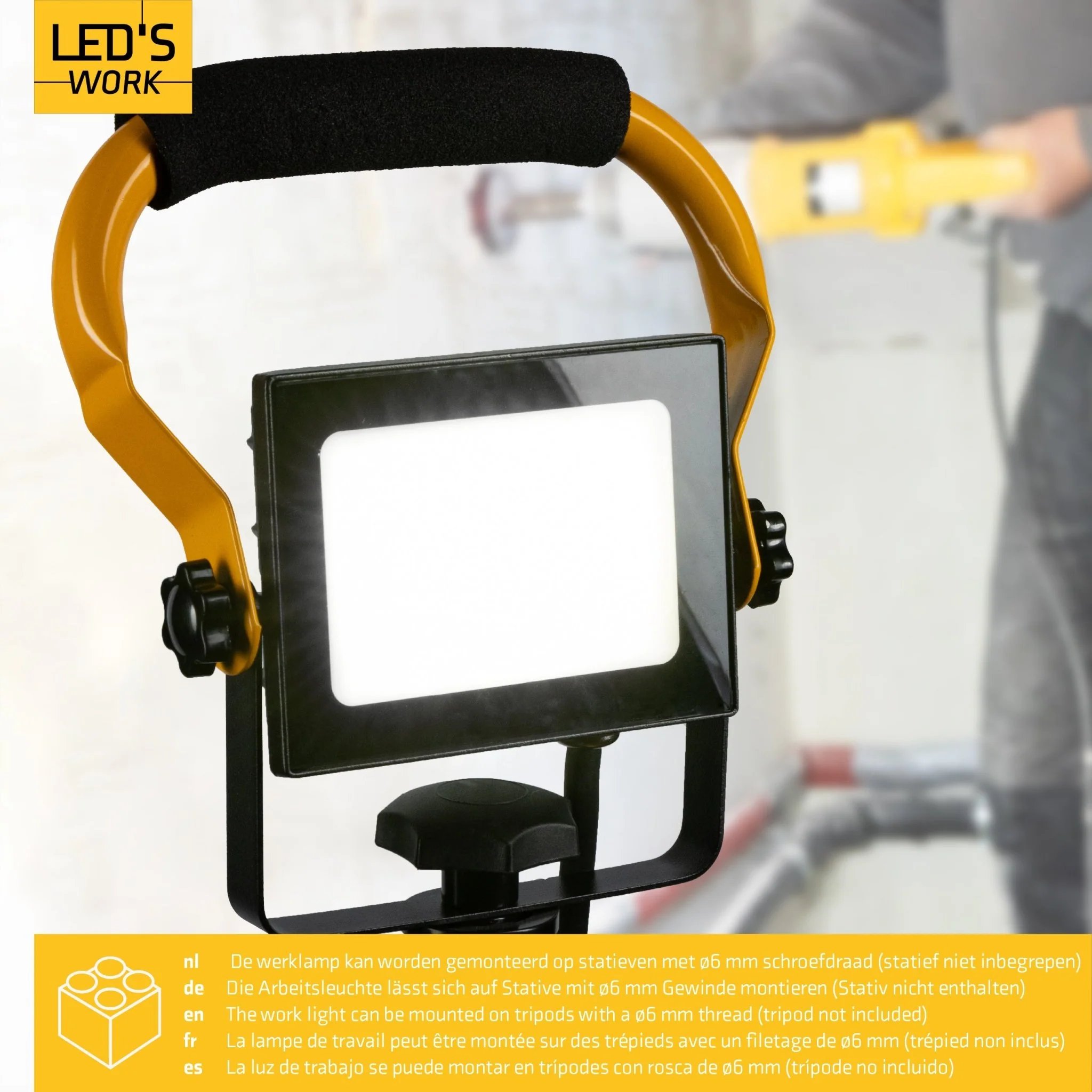LED's Work Bouwlamp Werklamp 2000 - Verstelbare beugel - Waterdicht (IP65) - Zwart geel - Bedraad - Image 4