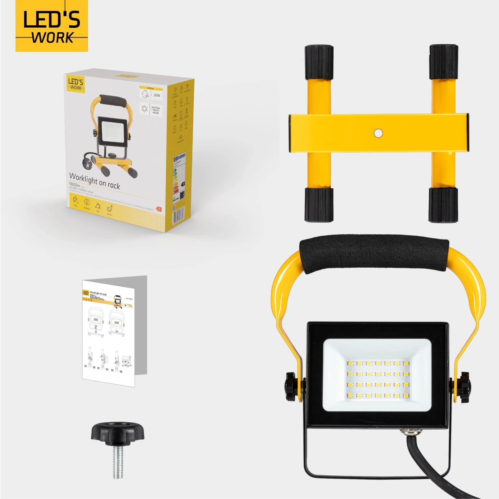 LED's Work Bouwlamp Werklamp 2000 - Verstelbare beugel - Waterdicht (IP65) - Zwart geel - Bedraad - Image 9
