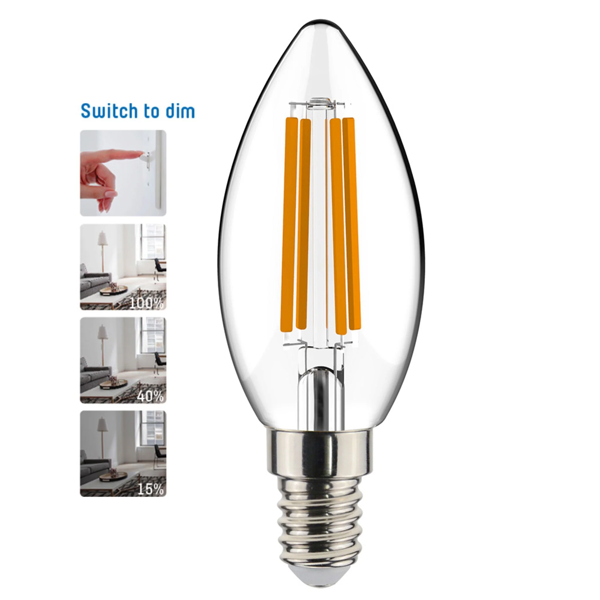 LongLife LED Lamp E14 Filament Kaars - Dimbaar zonder dimmer - C35 Kaarslamp - Image 2