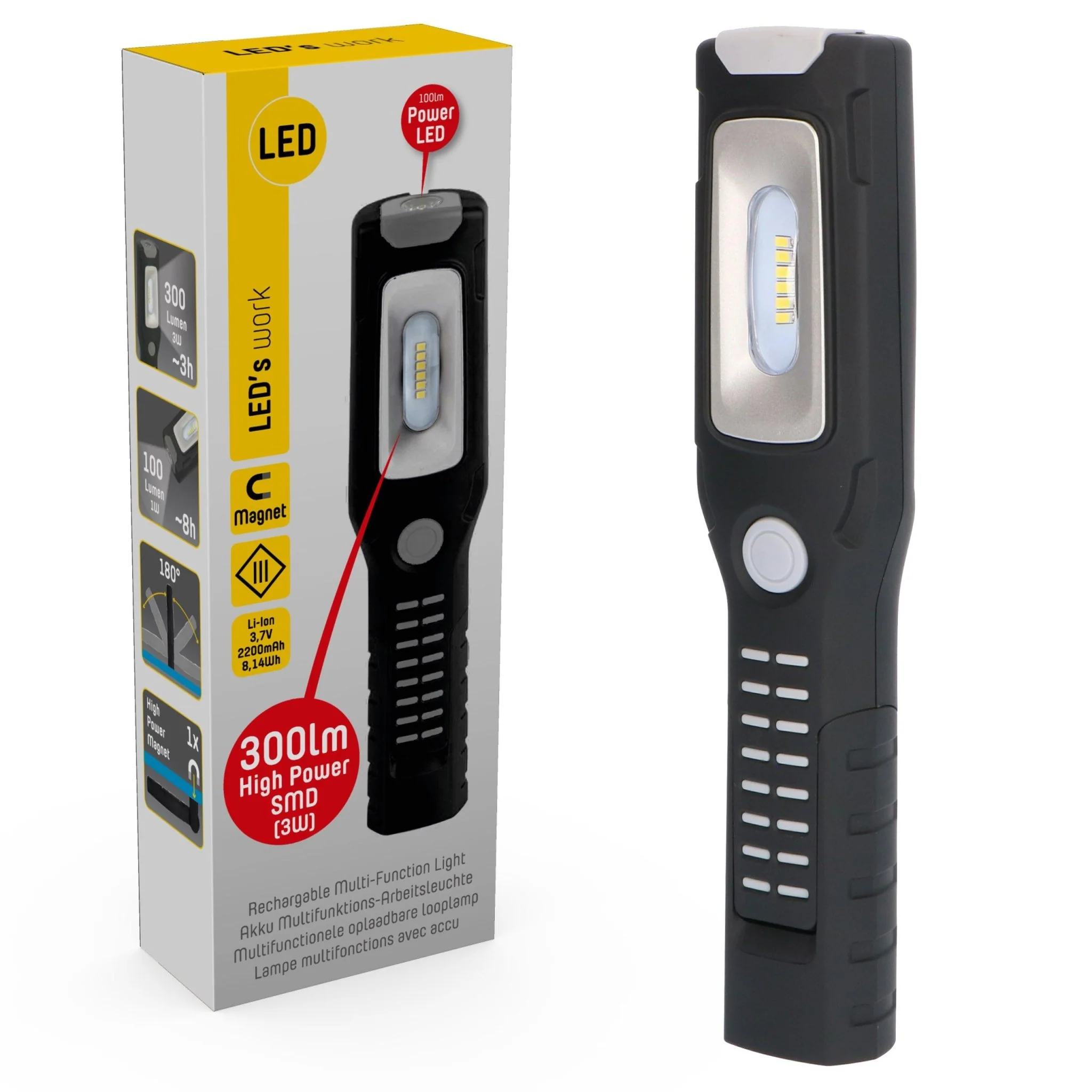 LED's Work Looplamp op Accu 300 - Oplaadbaar & draadloos - 2 lichtpunten - Image 5