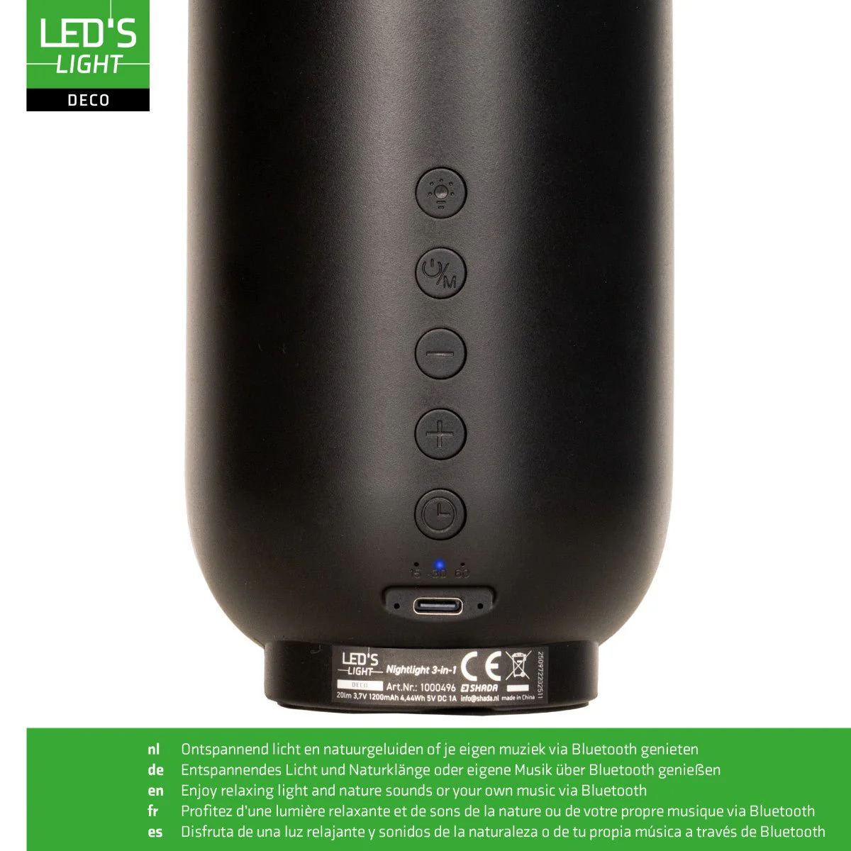 LED-nachtlamp met Bluetooth-luidspreker – Oplaadbaar – 1200 mAh – IP20 – Zwart - Image 6