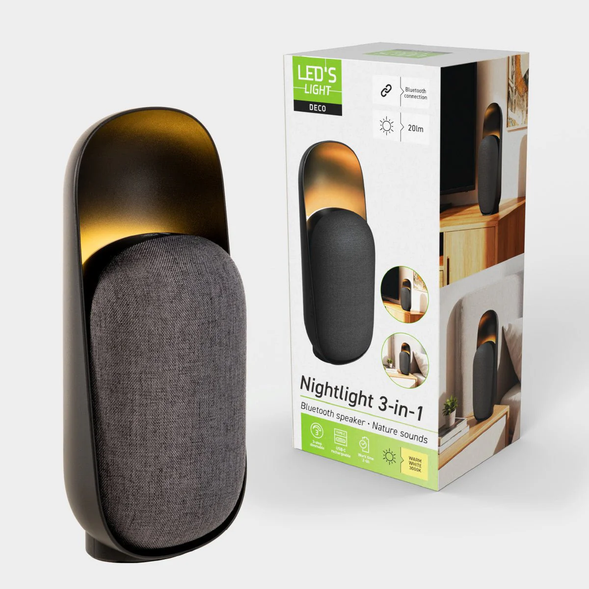 LED-nachtlamp met Bluetooth-luidspreker – Oplaadbaar – 1200 mAh – IP20 – Zwart - Image 9