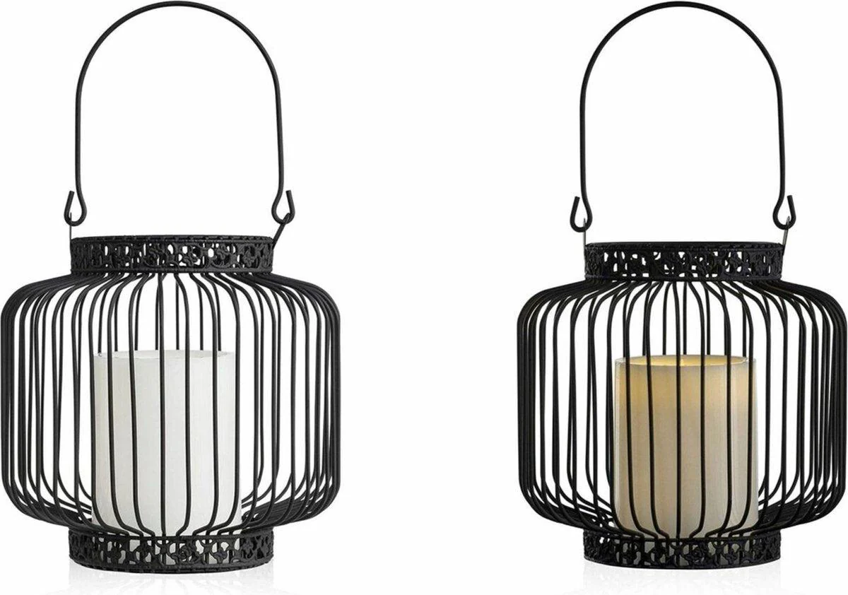 LED Lantaarn basket met LED kaars voor binnen en buiten - Draadloos op batterijen - Zwart - Image 5