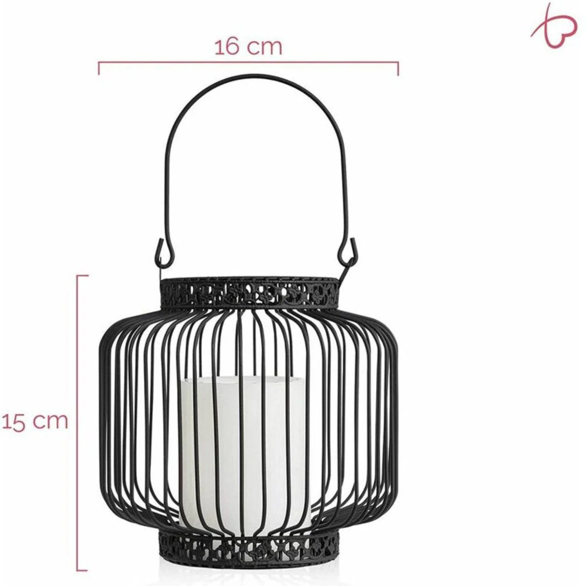 LED Lantaarn basket met LED kaars voor binnen en buiten - Draadloos op batterijen - Zwart - Image 6
