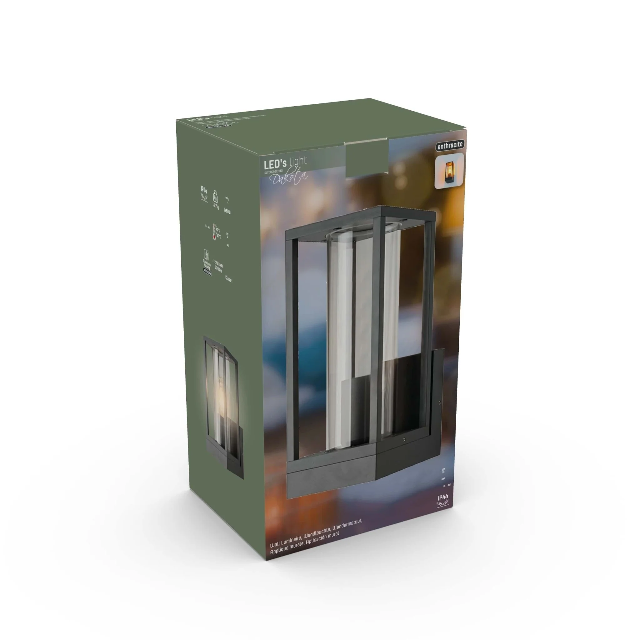 LED's Light LED Wandlamp met glazen ruiten - Rechthoek - E27 fitting - IP44 - Antraciet - Image 12