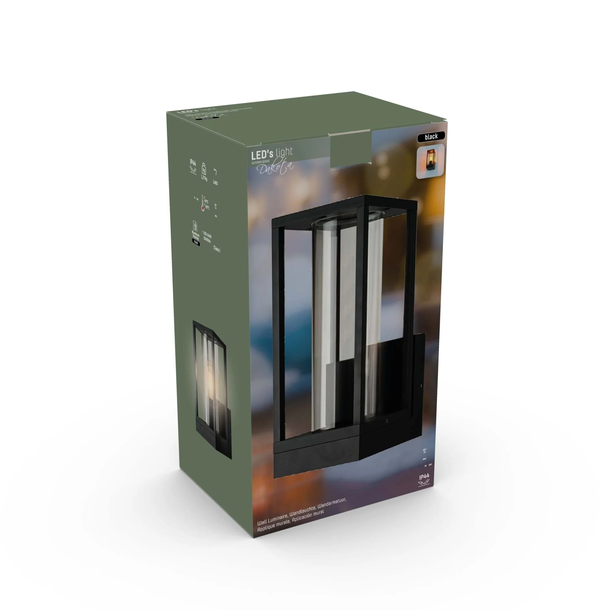 LED's Light LED Wandlamp met glazen ruiten - Rechthoek - E27 fitting - IP44 - Zwart - Image 12