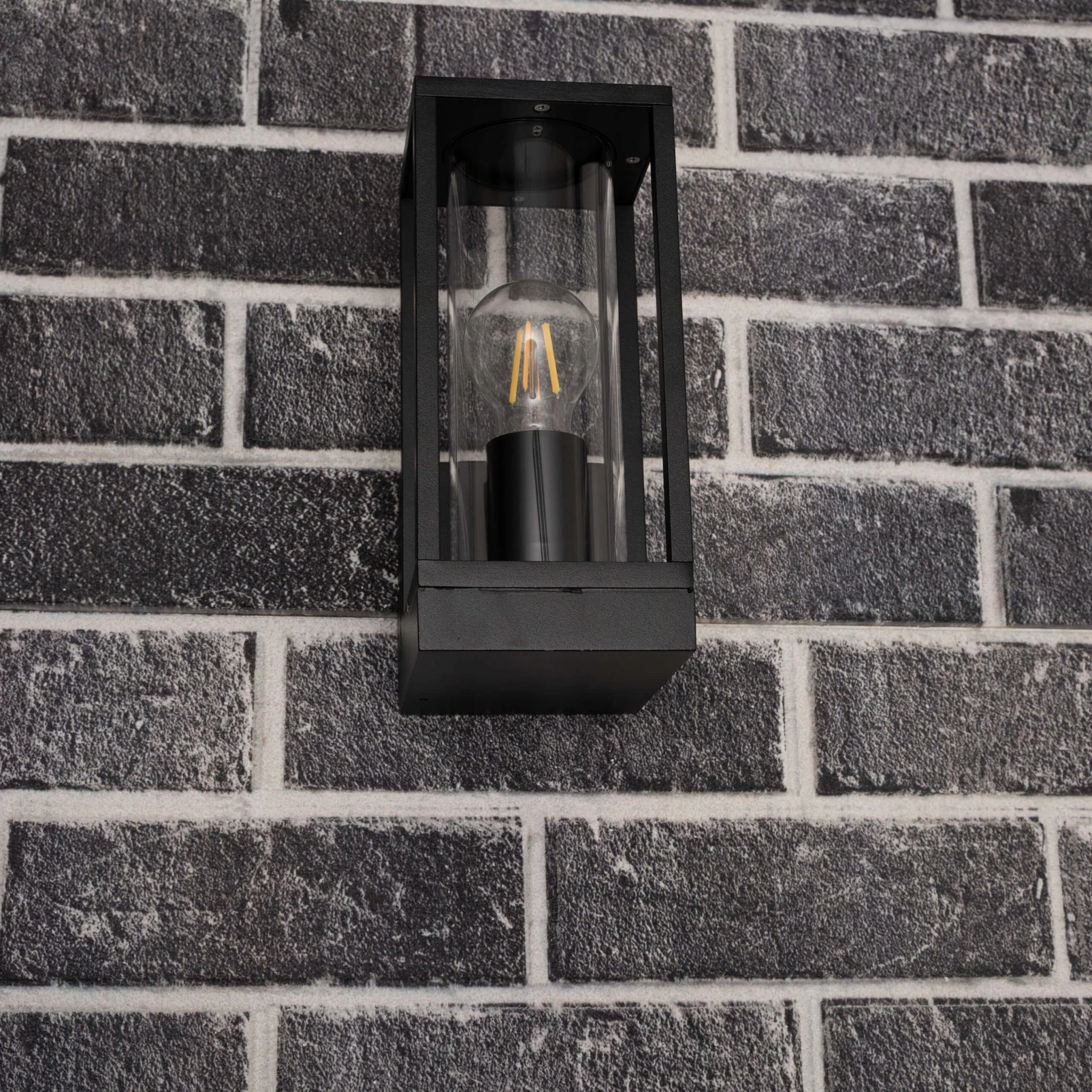 LED's Light LED Wandlamp met glazen ruiten - Rechthoek - E27 fitting - IP44 - Zwart - Image 6