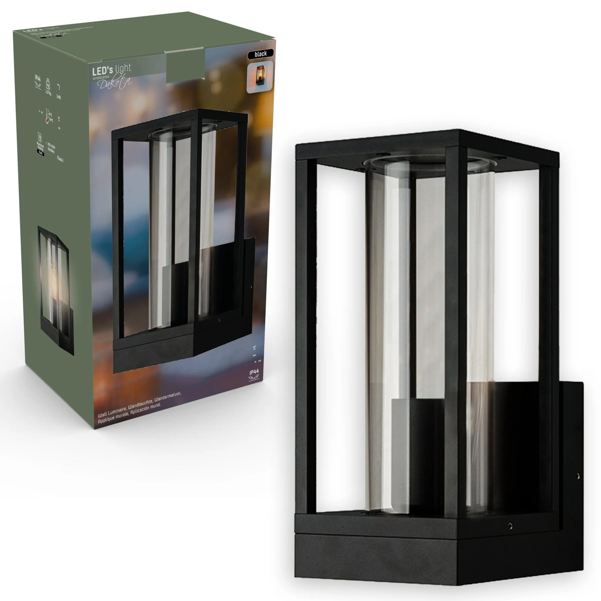 LED's Light LED Wandlamp met glazen ruiten - Rechthoek - E27 fitting - IP44 - Zwart - Image 7