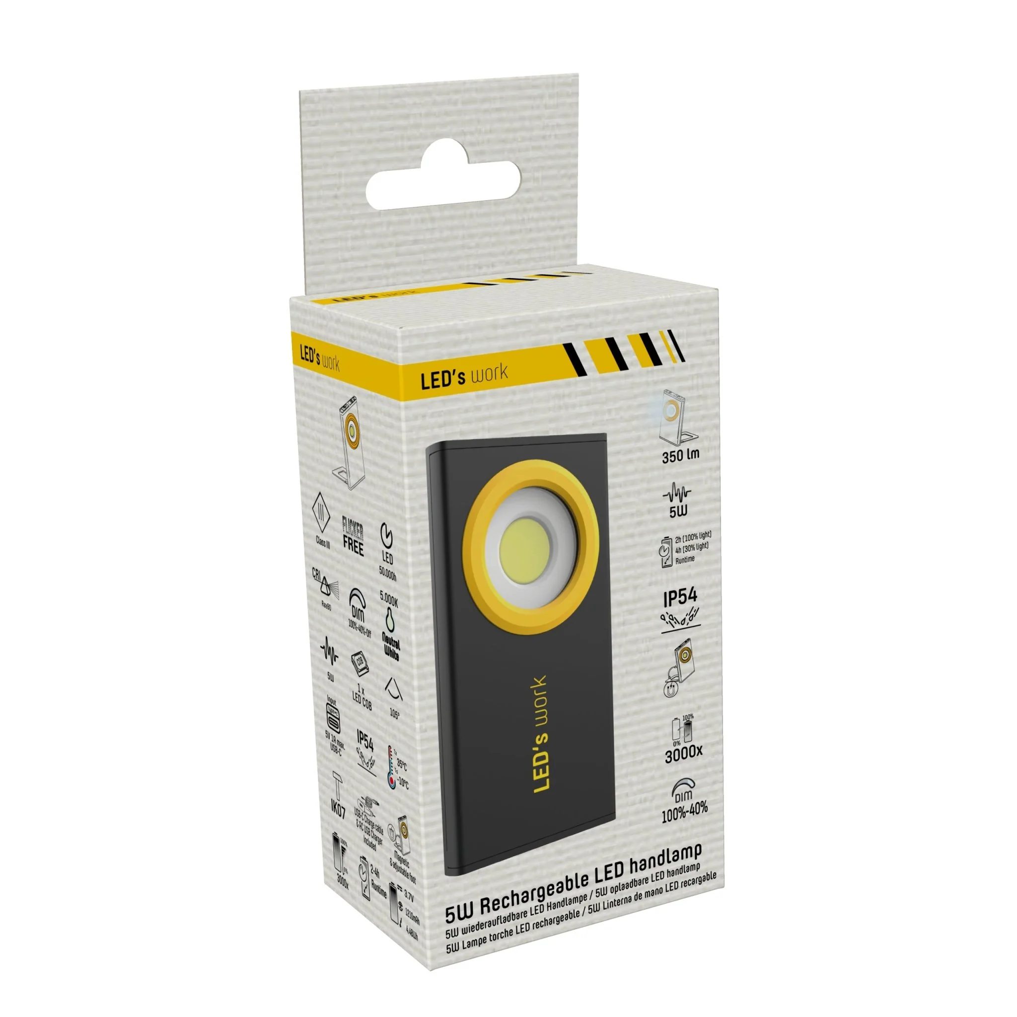 LED's Work Werklamp op Accu 350 - Met magneet, haak of voet - Draadloos & Oplaadbaar - 2 lichtpunten - Image 8