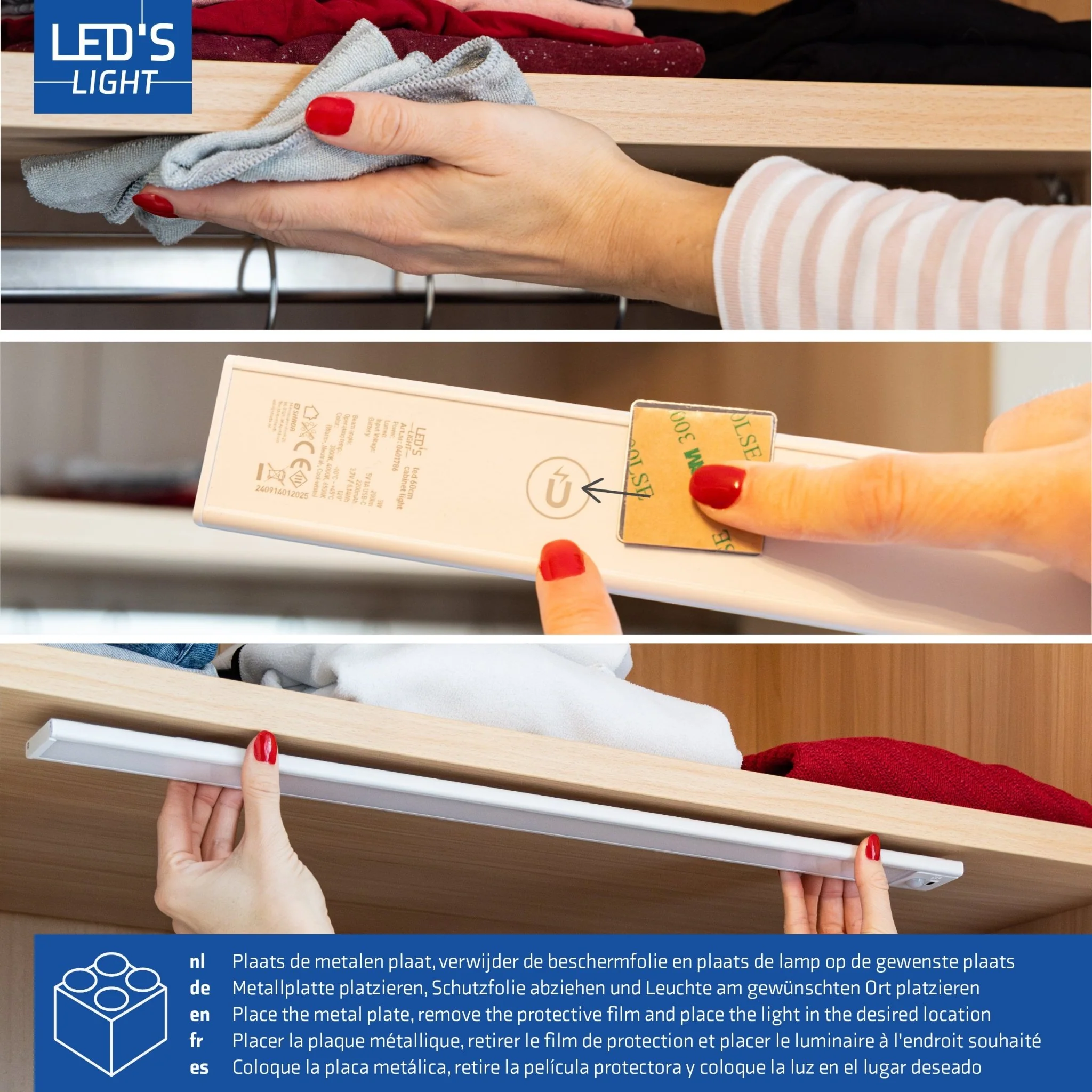 LED's Light Kastverlichting met sensor 60 cm - Oplaadbaar en draadloos - zwaai- en bewegingssensor - wit - Image 7