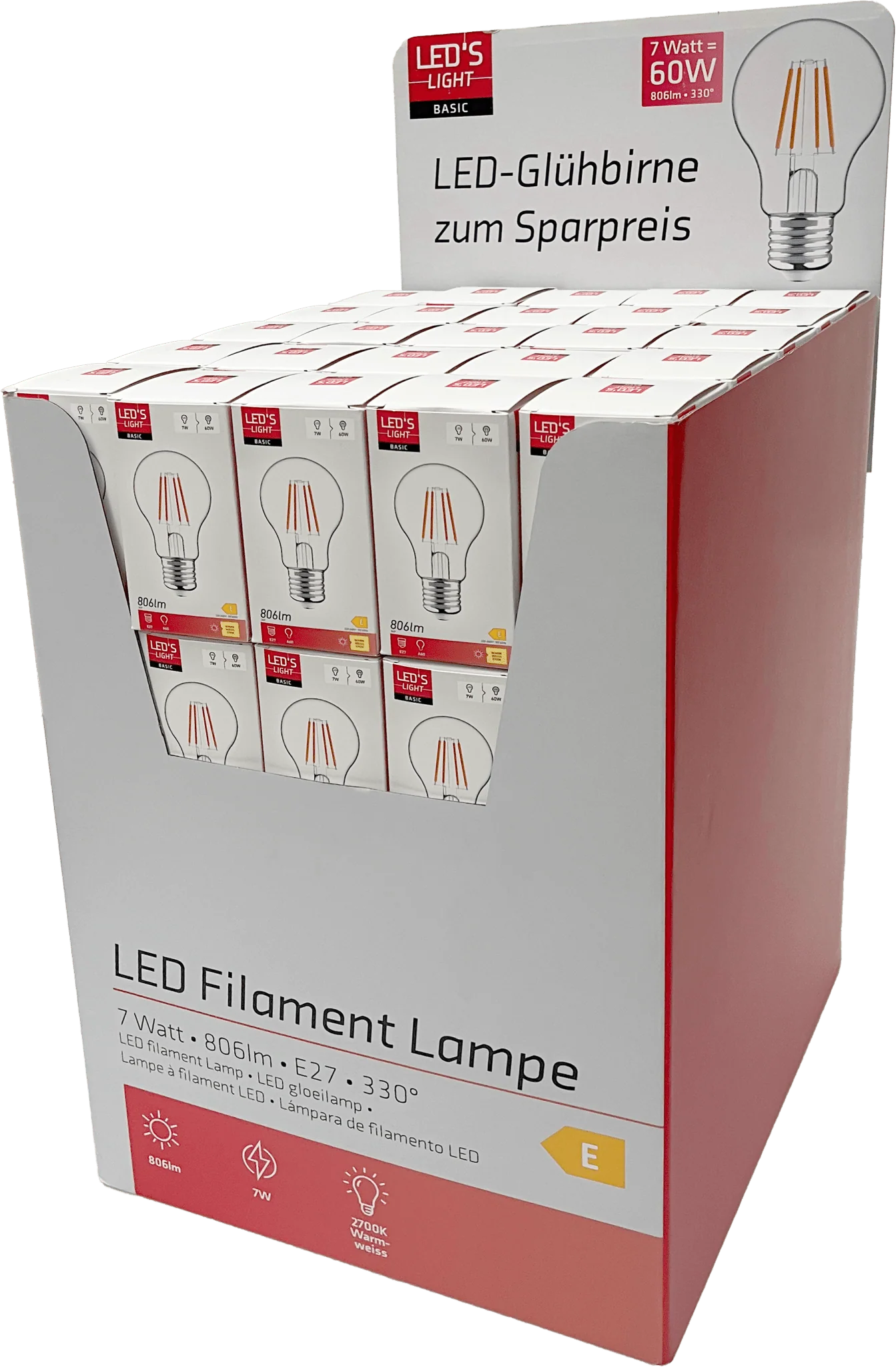 LED's Light LED Lamp E27 - Standaard model peertje - 7W vervangt 60W - Transparant glas - Image 2