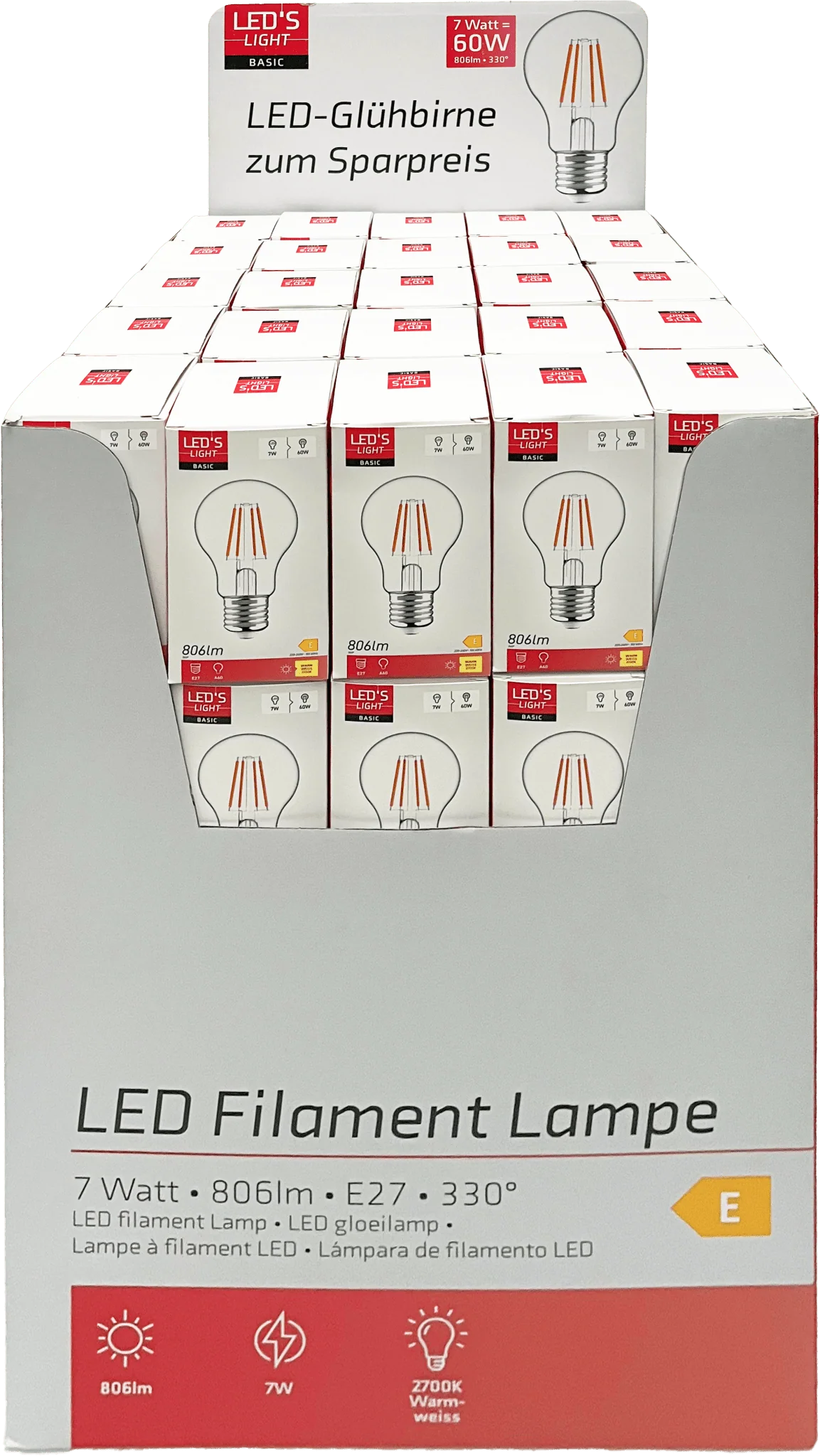 LED's Light LED Lamp E27 - Standaard model peertje - 7W vervangt 60W - Transparant glas - Image 3