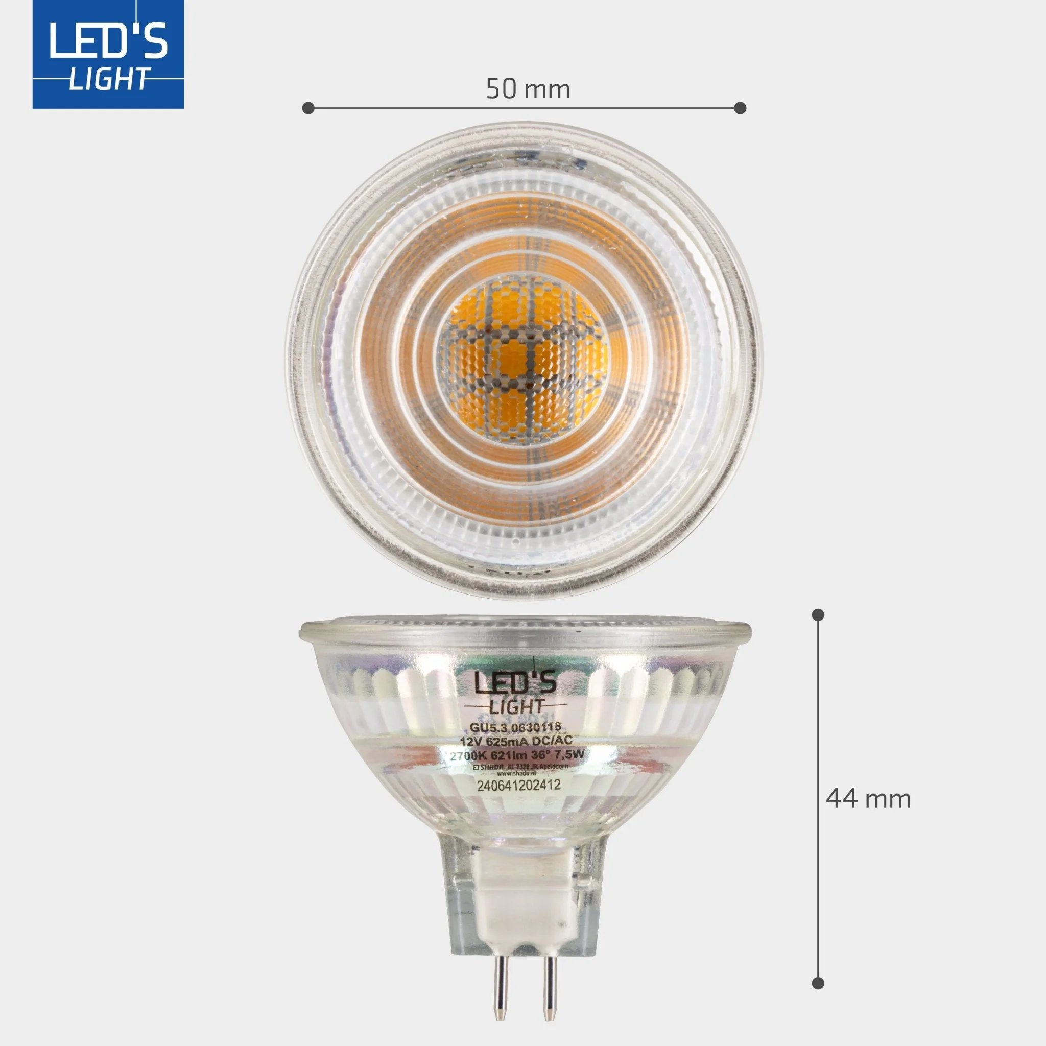LED's Light LED lamp met GU5.3 fitting - Dimbaar warm wit - 7W vervangt 50W - MR16 - Image 2