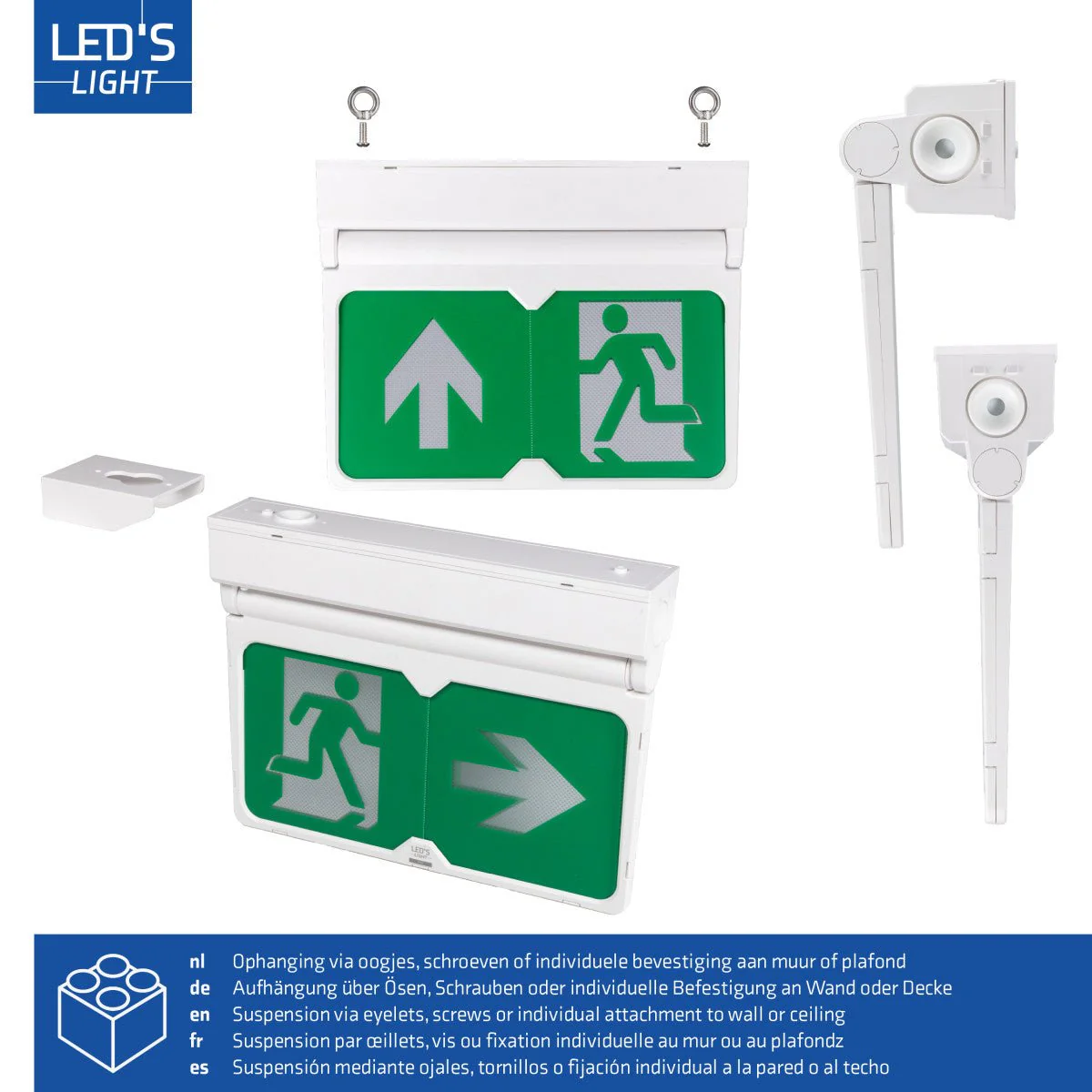 LED's Light - Noodverlichting - Nooduitgang bord met verlichting op accu - 8 uur noodfunctie - IP54 - Pijl draaibaar - Image 5