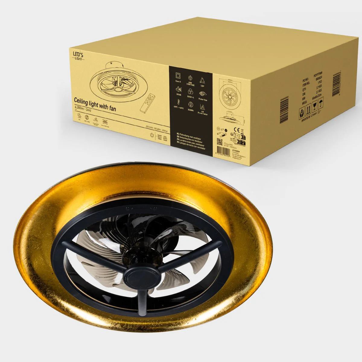 LED's Light Plafondventilator met lamp Goud met Zwart  55W 4300lm 1800K/4000K 55cm - Image 11