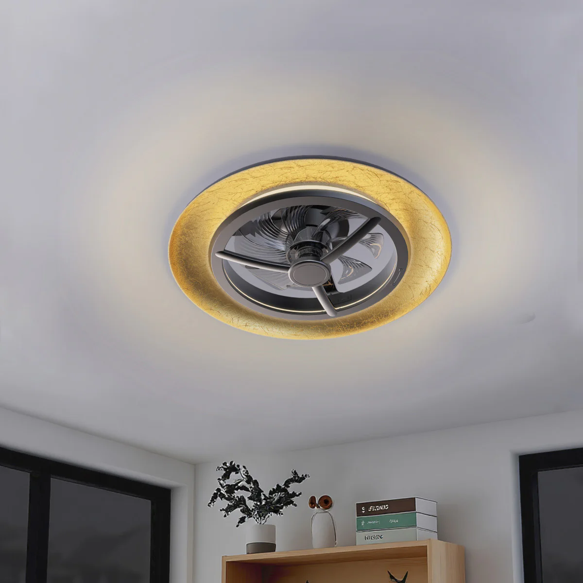 LED's Light Plafondventilator met lamp Goud met Zwart  55W 4300lm 1800K/4000K 55cm - Image 12