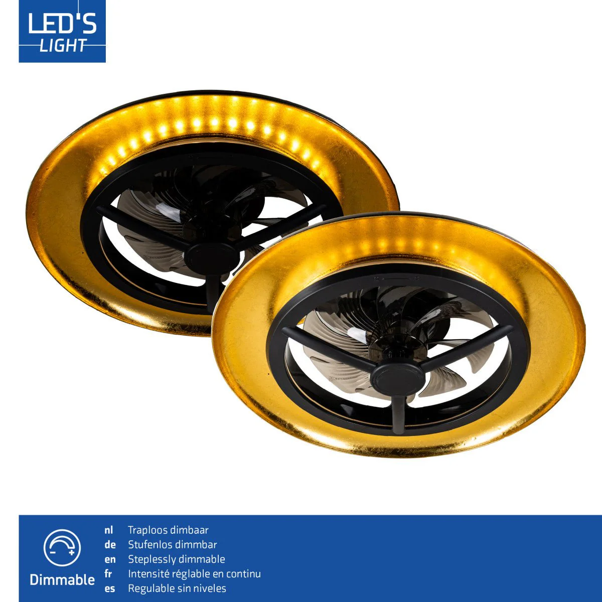 LED's Light Plafondventilator met lamp Goud met Zwart  55W 4300lm 1800K/4000K 55cm - Image 7