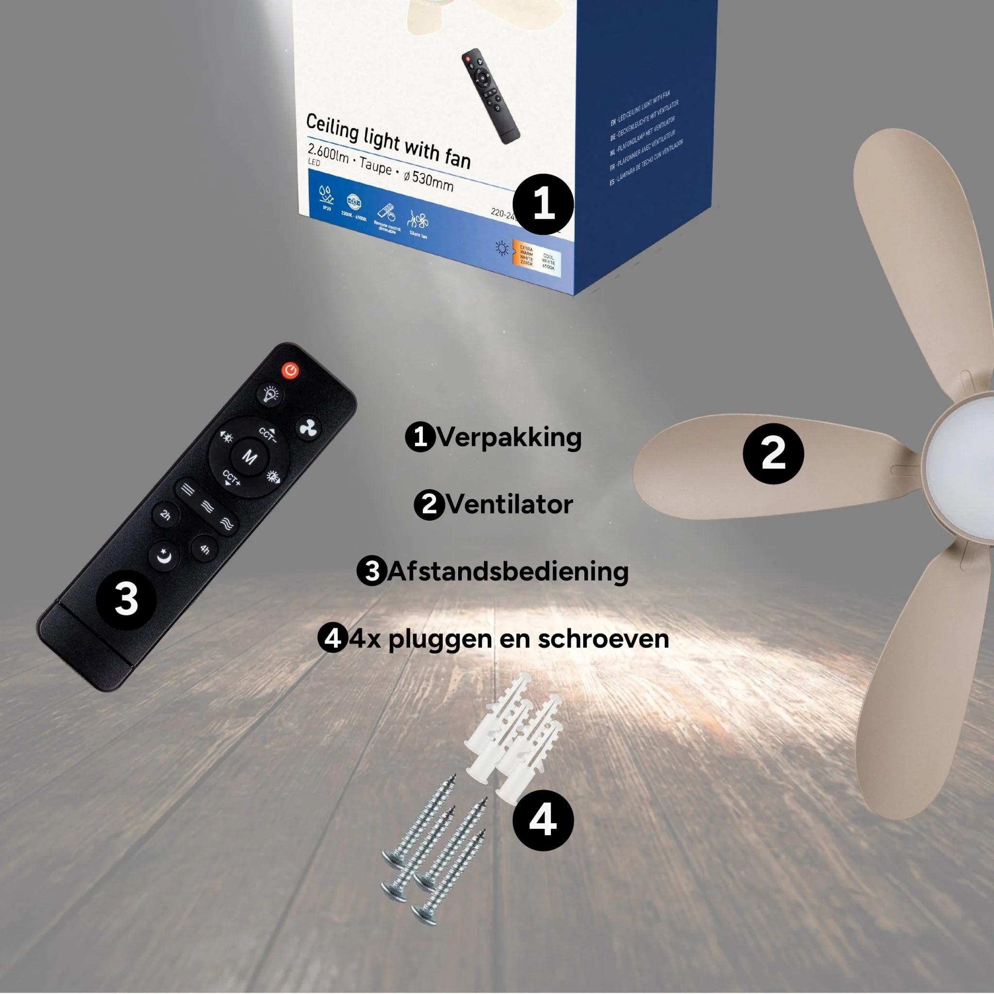 LED's Light Plafondventilator met lamp Taupe 25W 2600lm 2200K/6500K - Image 3