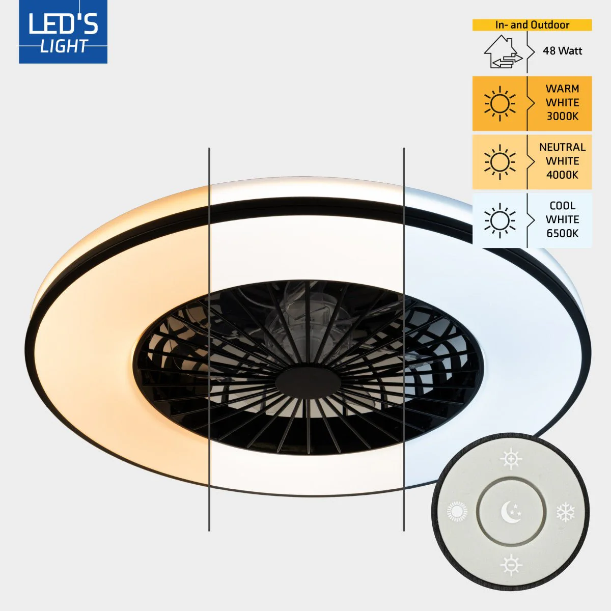 LED's Light Plafondventilator met verlichting zwart - 48,5 cm - Image 12