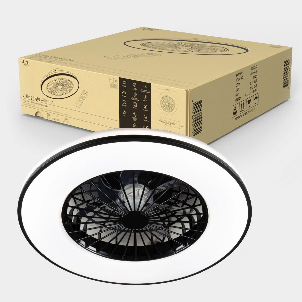 LED's Light Plafondventilator met verlichting zwart - 48,5 cm - Image 3