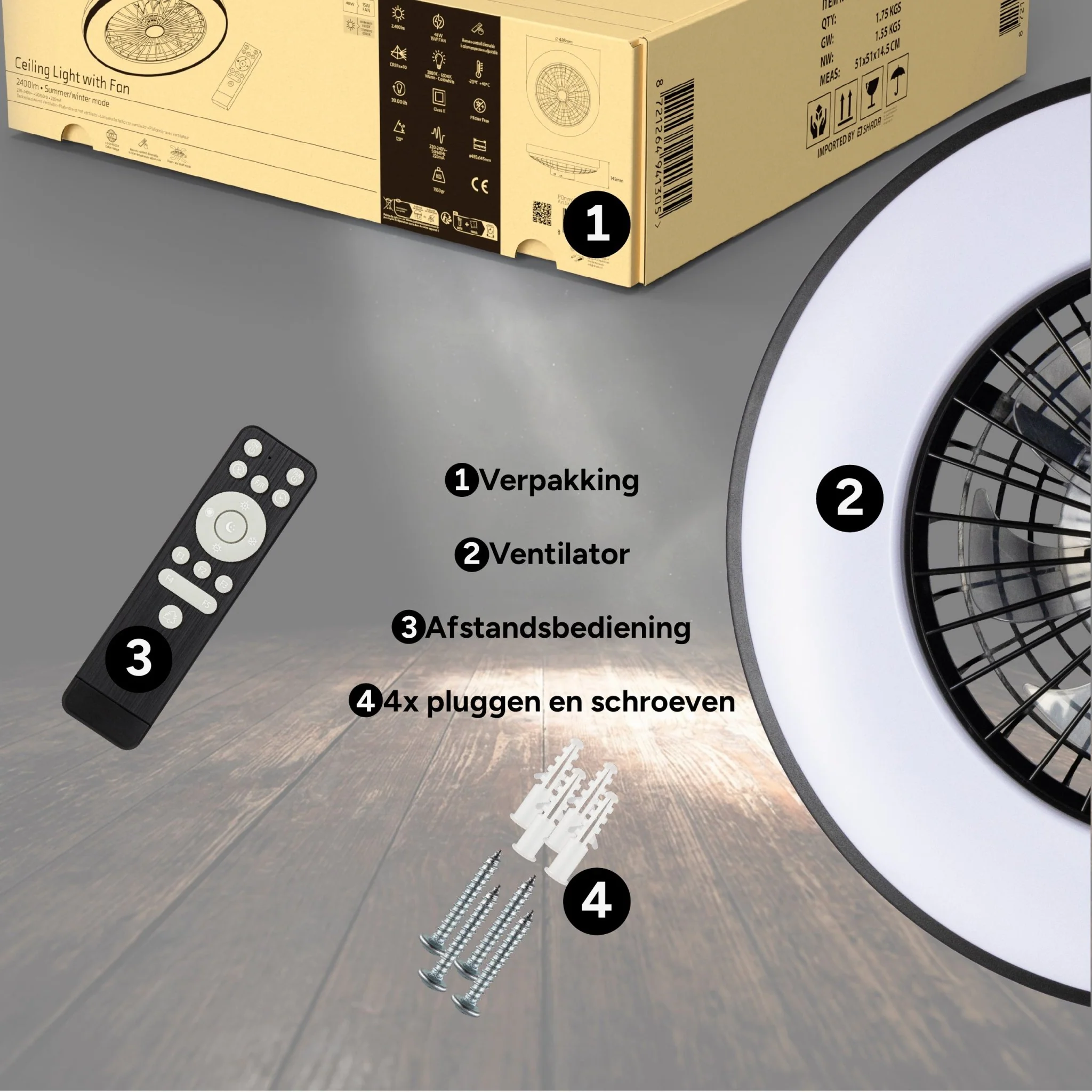 LED's Light Plafondventilator met verlichting zwart - 48,5 cm - Image 4