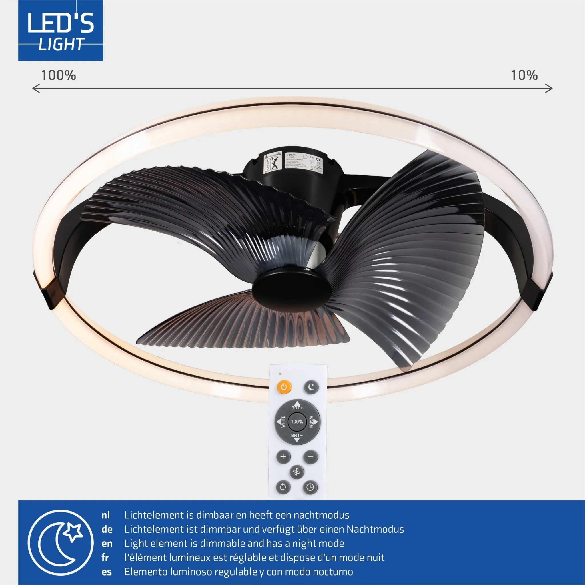 LED's Light Plafondventilator XL 74 cm - Bedienbaar met afstandsbediening - Zwart - Image 17