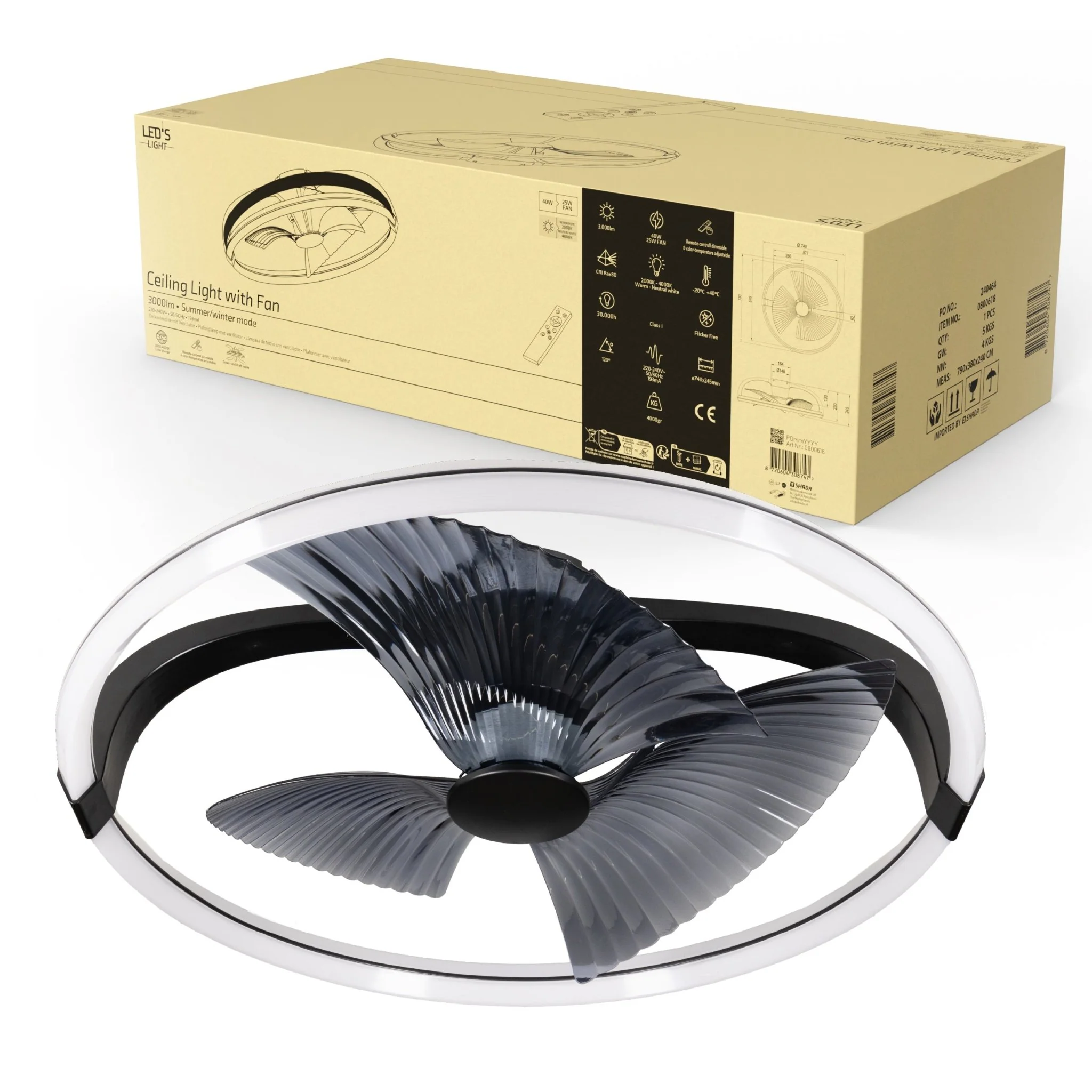 LED's Light Plafondventilator XL 74 cm - Bedienbaar met afstandsbediening - Zwart - Image 23