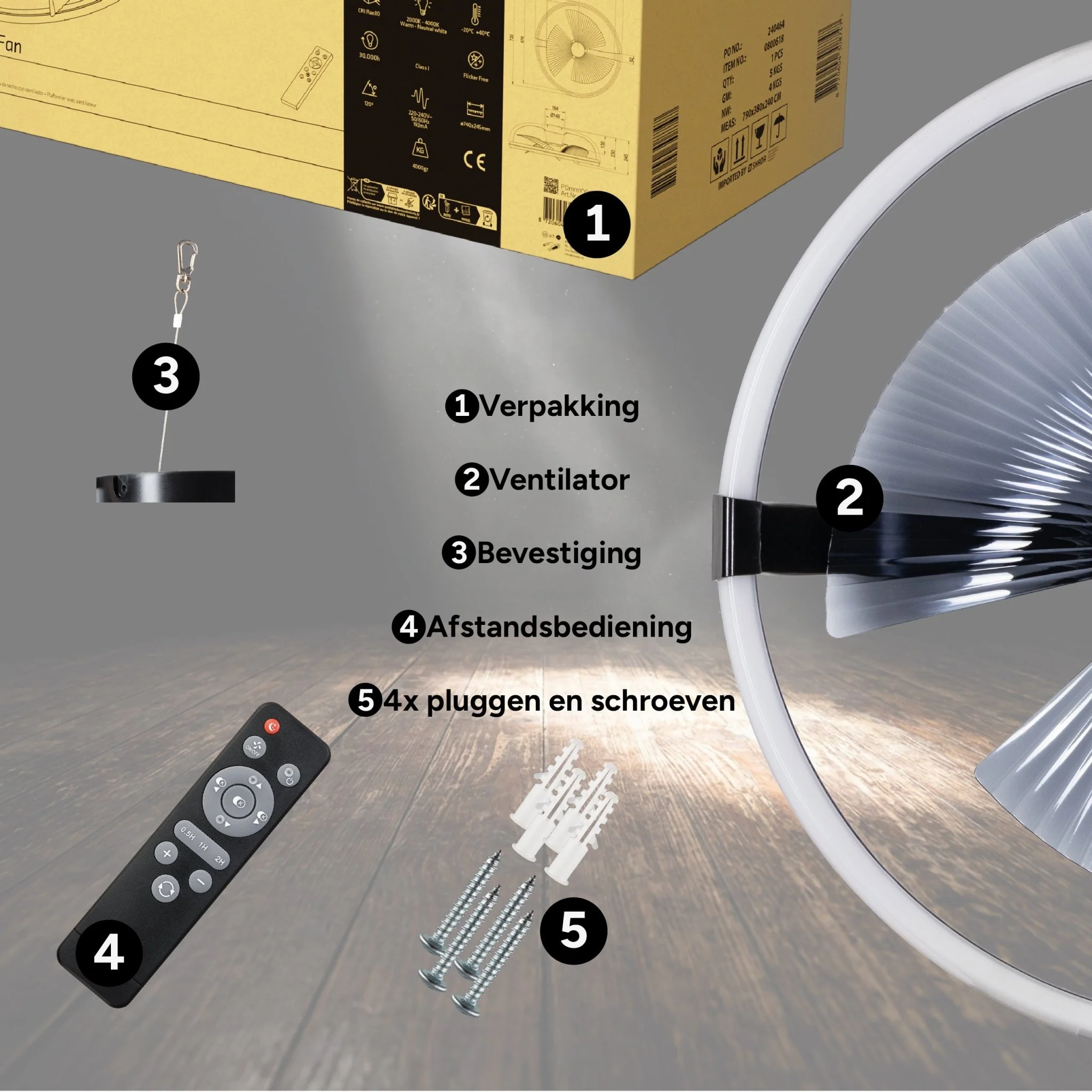 LED's Light Plafondventilator XL 74 cm - Bedienbaar met afstandsbediening - Zwart - Image 4