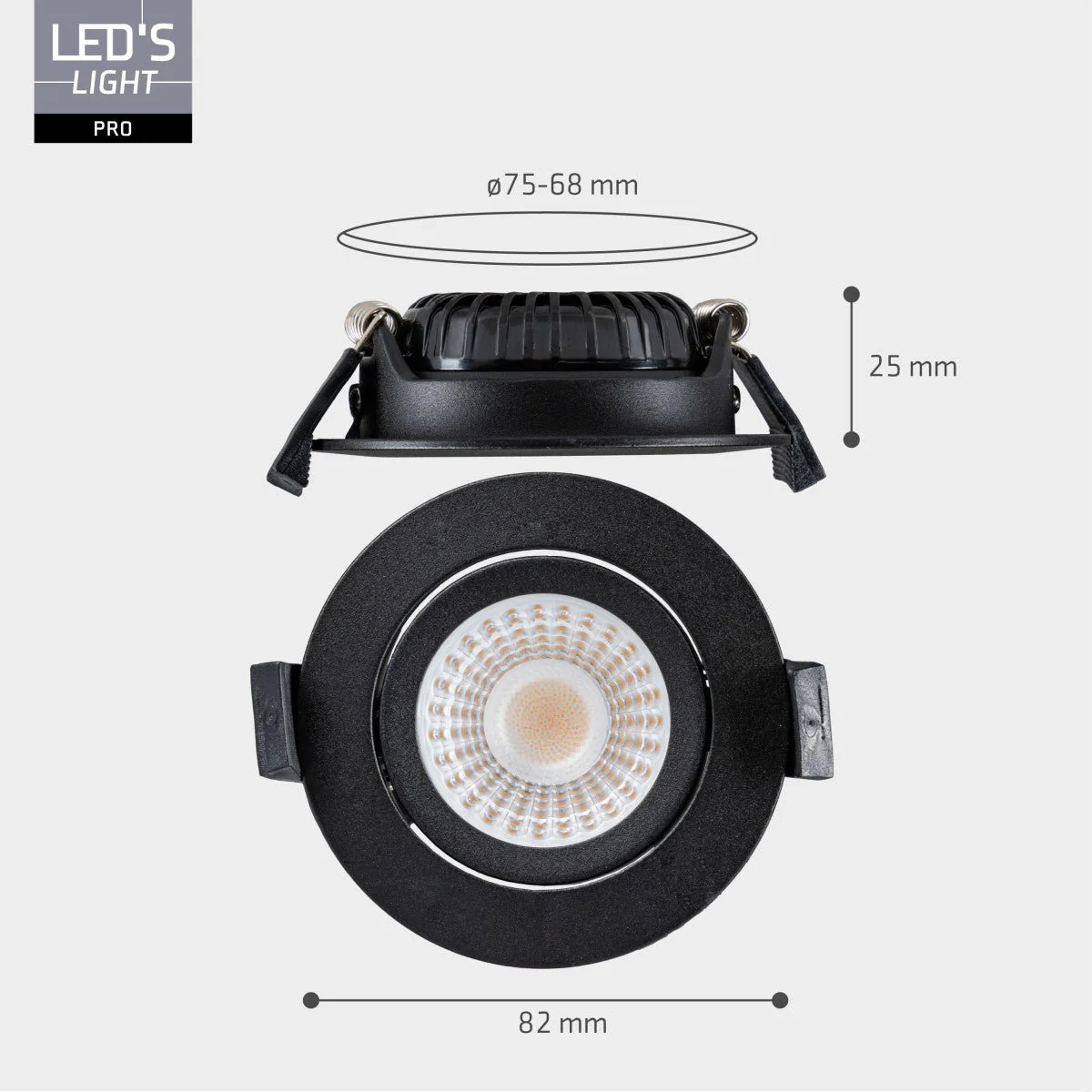 LED's Light PRO - 3 PACK - downlight inbouwspot Ø 68mm - Kantelbaar - Spatwaterdicht - Dim to Warm - Zwart - Image 7