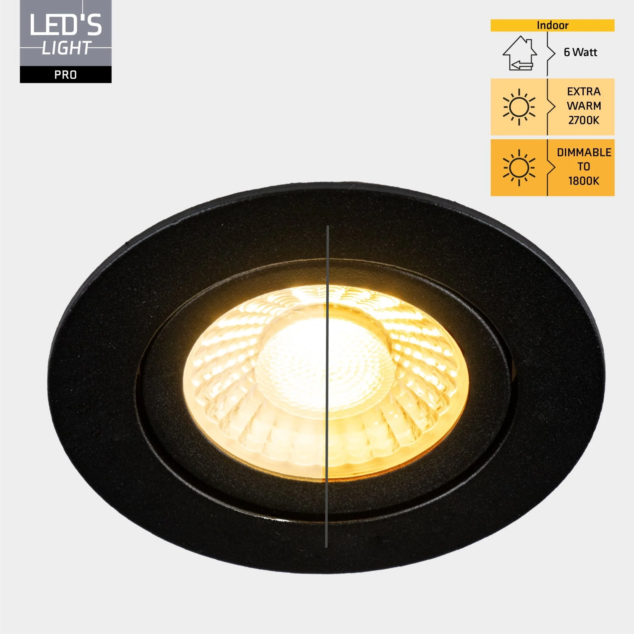 LED's Light PRO downlight inbouwspot Ø 68mm - Kantelbaar - Spatwaterdicht - Dim to Warm - Zwart - Image 7