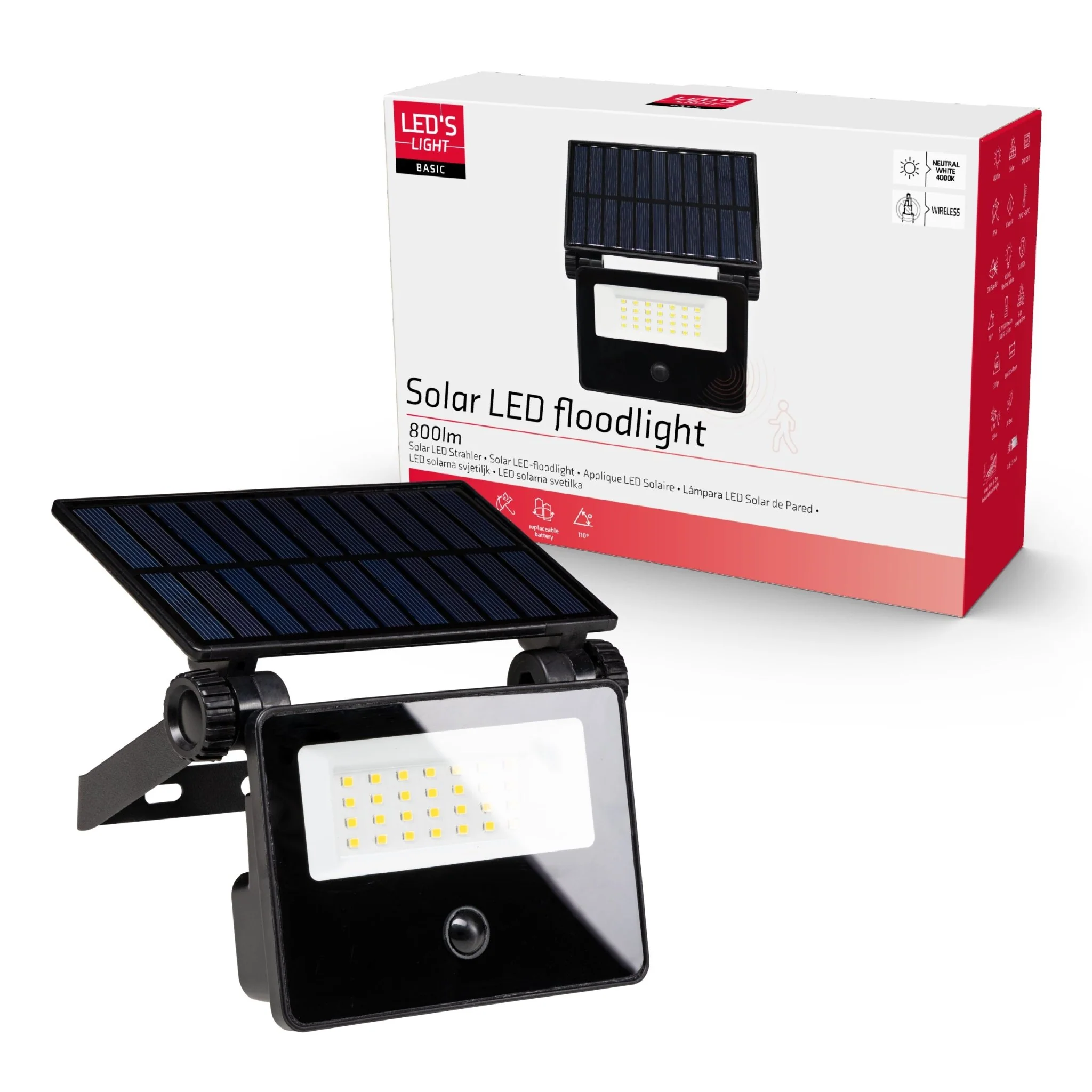 LED's Light Solar Schijnwerper met bewegingssensor - Volledig draadloze buitenlamp - Zwart - Image 8