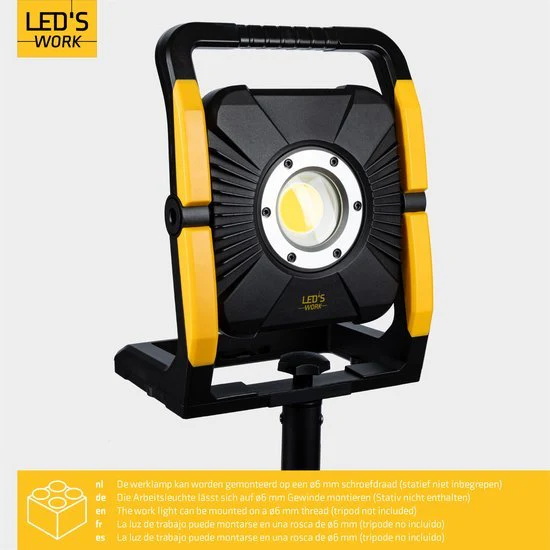 LED's Work 18V Acculamp Werklamp - Incl Adapters - LED Werklamp 5000lm – Klasse 3 • IP54 • IK08 • Dimbaar • Compatibel met Makita, Bosch, DeWalt & Metabo - Image 11