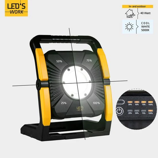 LED's Work 18V Acculamp Werklamp - Incl Adapters - LED Werklamp 5000lm – Klasse 3 • IP54 • IK08 • Dimbaar • Compatibel met Makita, Bosch, DeWalt & Metabo - Image 4