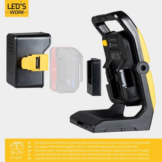 LED's Work 18V Acculamp Werklamp - Incl Adapters - LED Werklamp 5000lm – Klasse 3 • IP54 • IK08 • Dimbaar • Compatibel met Makita, Bosch, DeWalt & Metabo - Image 7