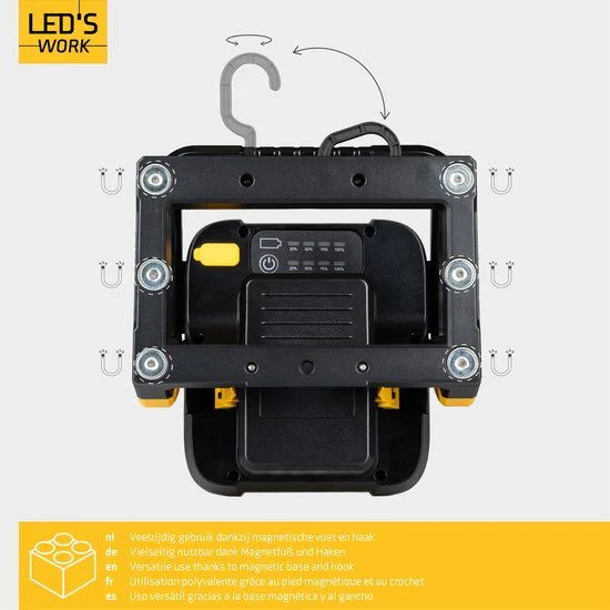 LED's Work 18V Acculamp Werklamp - Incl Adapters - LED Werklamp 5000lm – Klasse 3 • IP54 • IK08 • Dimbaar • Compatibel met Makita, Bosch, DeWalt & Metabo - Image 9